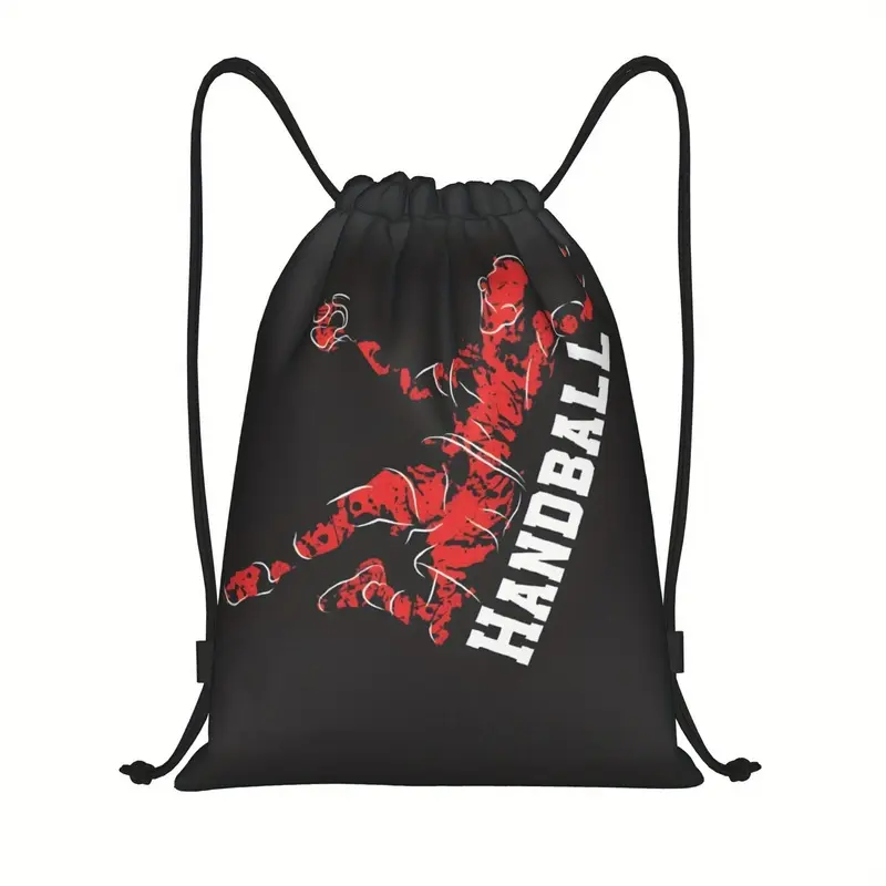 1 Handball Theme Drawstring Gym Bag, Dynamic Player Action Design, Suitable for Gym, Beach, Travel- Ideal Gift for Handball Fans, Cartoon Pattern, Multi-Color Mix, Practical Pocket, Drawstring Closure, Perfect for Birthdays and Events