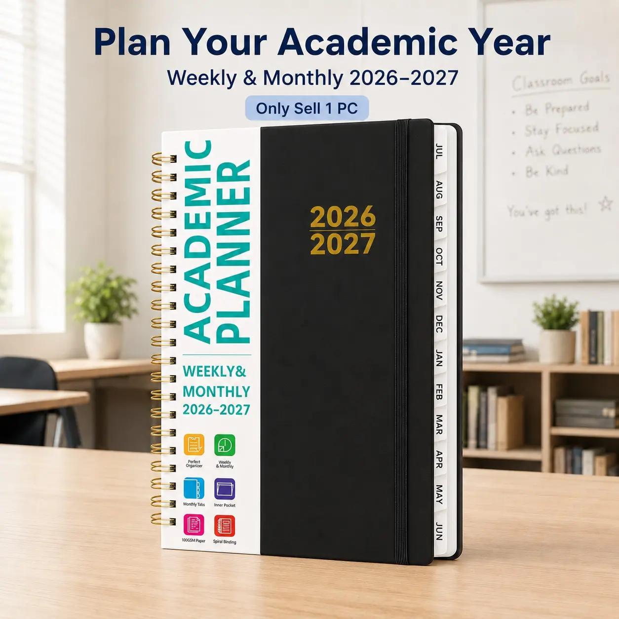 Planner 2026-2027, Weekly and Monthly Calendar Planner, Weekly Appointment Book, Weekly Lesson Planner Includes Color Labels, Spiral Bound Hardcover Agenda Book with Tabs, Inner Pocket for School, Office and Teacher Use
