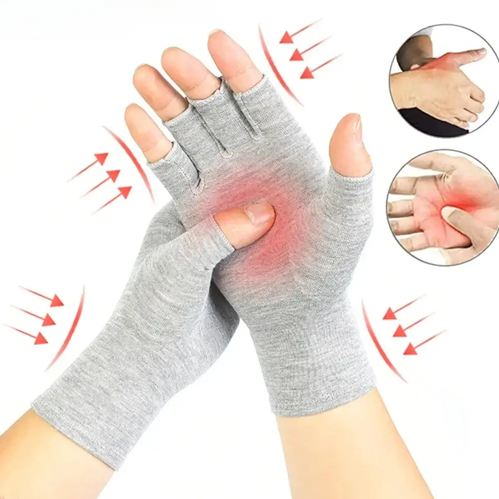 Fingerless Compression Gloves for Men & Women, Breathable Bamboo Fiber Knit for Arthritis Support with Touchscreen Fingers, Breathable Knit, Unisex Wear