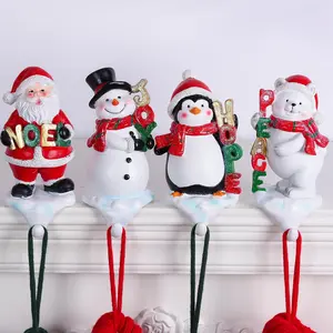 Set of 4 3D Christmas Stocking Holders Fireplace Hanger Hooks for Mantle Christmas Mantel Decoration