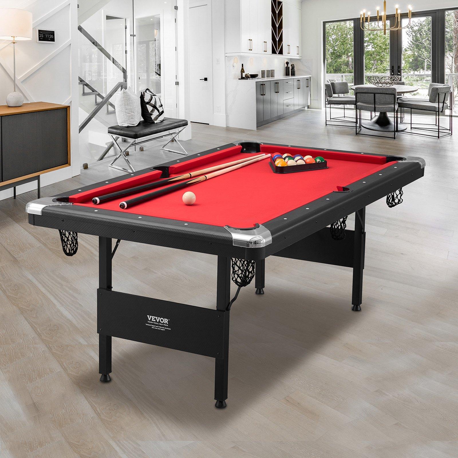 VEVOR Billiards Table, 6.3 ft Pool Table, Portable Foldable Space-Saving Table, Billiard Table Set Includes Balls, Cues, Chalks and Brush, Black with Red Cloth, Perfect for Family Game Room Kid Adult VEVOR Billiards Table, 6.3 ft Pool Table, Portable Foldable Space-Saving Table, Billiard Table Set Includes Balls, Cues, Chalks and Brush, Black with Red Cloth, Perfect for Family Game Room Kid Adult