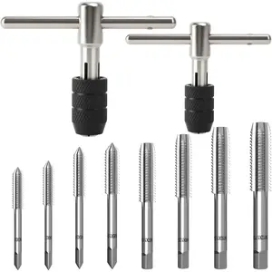 10 Pcs Metric Tap Set, Adjustable Tap and Die Set with 2 T Handle Tap Wrench, M3 M4 M5 M6 M7 M8 M10 M12 Taps Hand Screw Thread Tapping Tool