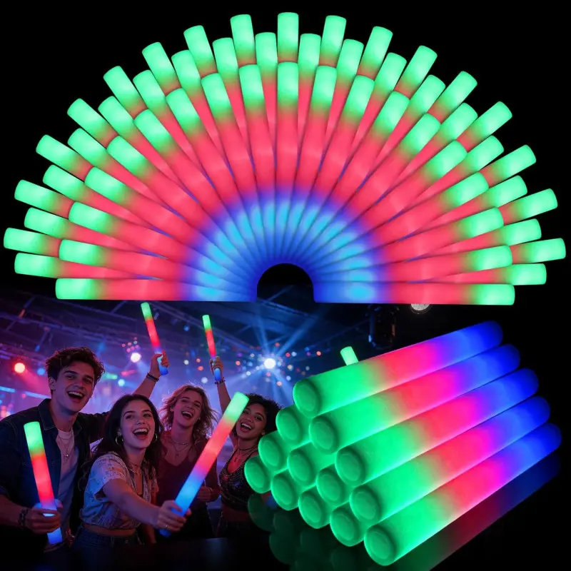 72PCS LED Foam Sticks Bulk, Light Up Foam Sticks With 3 Modes of Color Flashing, Glow Sticks Party Pack, Light Up In The Dark Party Supplies for Wedding, Concert, New Year, Birthday, Christmas : Home & Kitchen