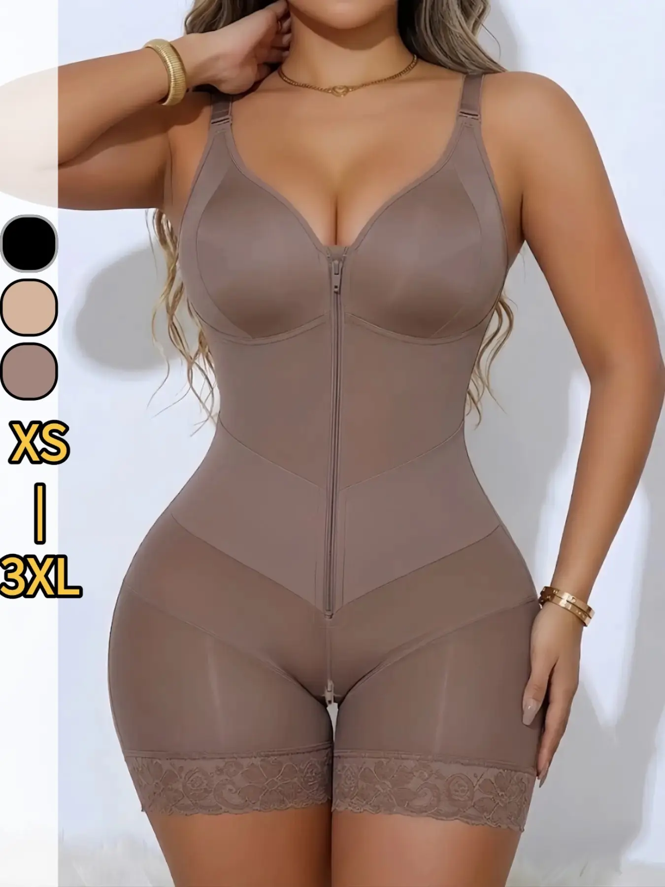 Women's Sculpting Shapewear, Front Zip Waist-Smoothing Body Shaper, Butt Lifting One Piece with Tummy Support, Everyday Compression Seamless Shaping Wear