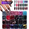 576 Pcs Long Almond-Shape Crystal Cat Eye Glossy Nail Tips Set, Blue & Wine Shades, Acrylic False Nails, Nail Art Products, DIY Nail Art #GLOBAL PICKS