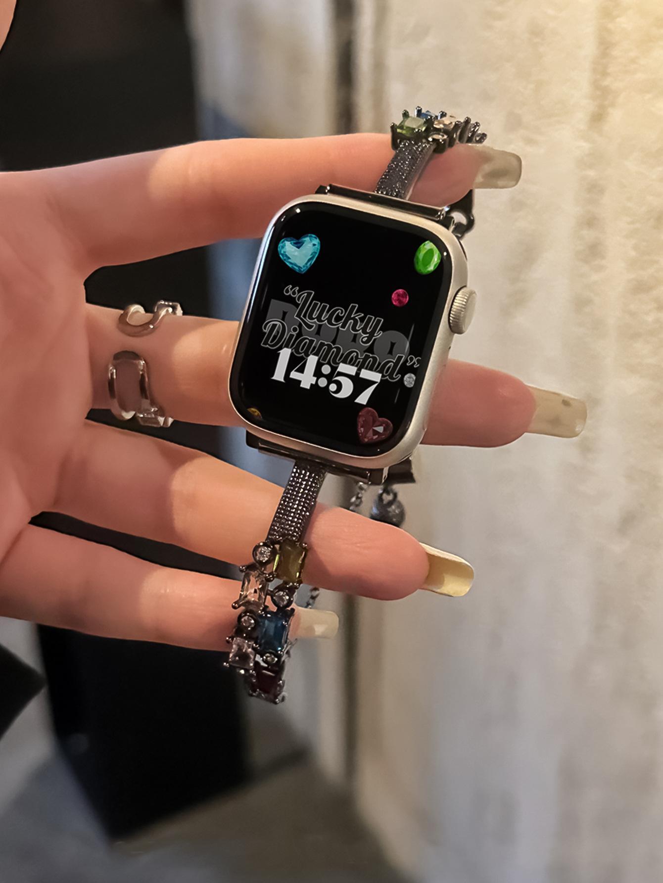 Candy Square Rhinestone Bracelet Watch Band, Stylish Strap Compatible With Apple Watch Series 4 5 6 7 8 9, Shiny Elegant Design For Women's Daily Wear