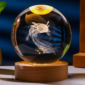 1pc 3D Axolotl Gifts for Women Crystal Ball Lamp, Colors Changing Night Light 60mm- Axolotl Figurines Decor Glass Animals Figurine for Room Birthday Christmas Gift for Best Friend Lovers Keepsake Paperweight