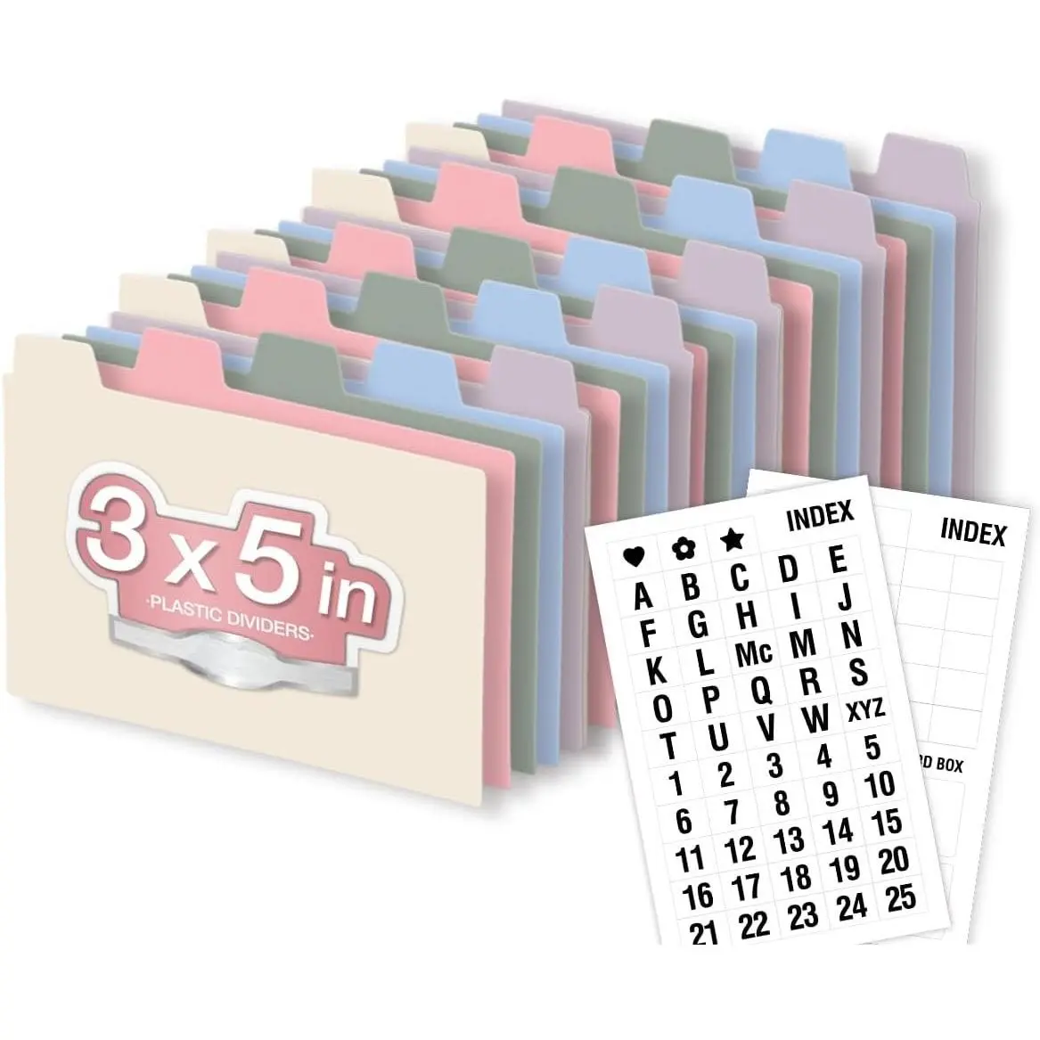 3x5 Plastic Index Card Dividers, Morandi Colors, Heavyweight Poly Index Card Guides A-Z, with Alphabetical/Blank Stickers, Pack of 25