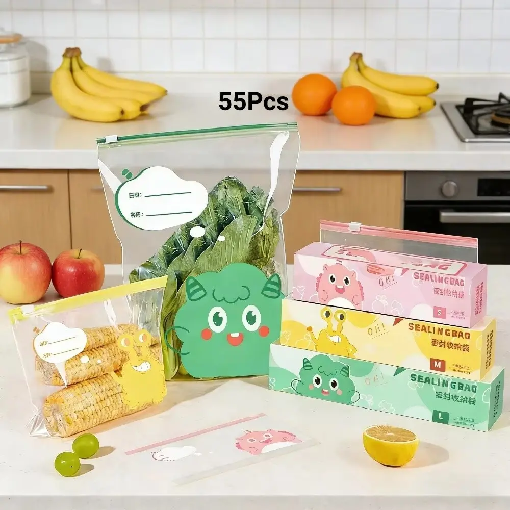 55Pcs Reusable Food Storage Bags, Various Packaging (snacks, Sandwiches), Leak Proof Zipper Fresh-keeping Bags, Freezer Bags, Kitchen Storage Bags