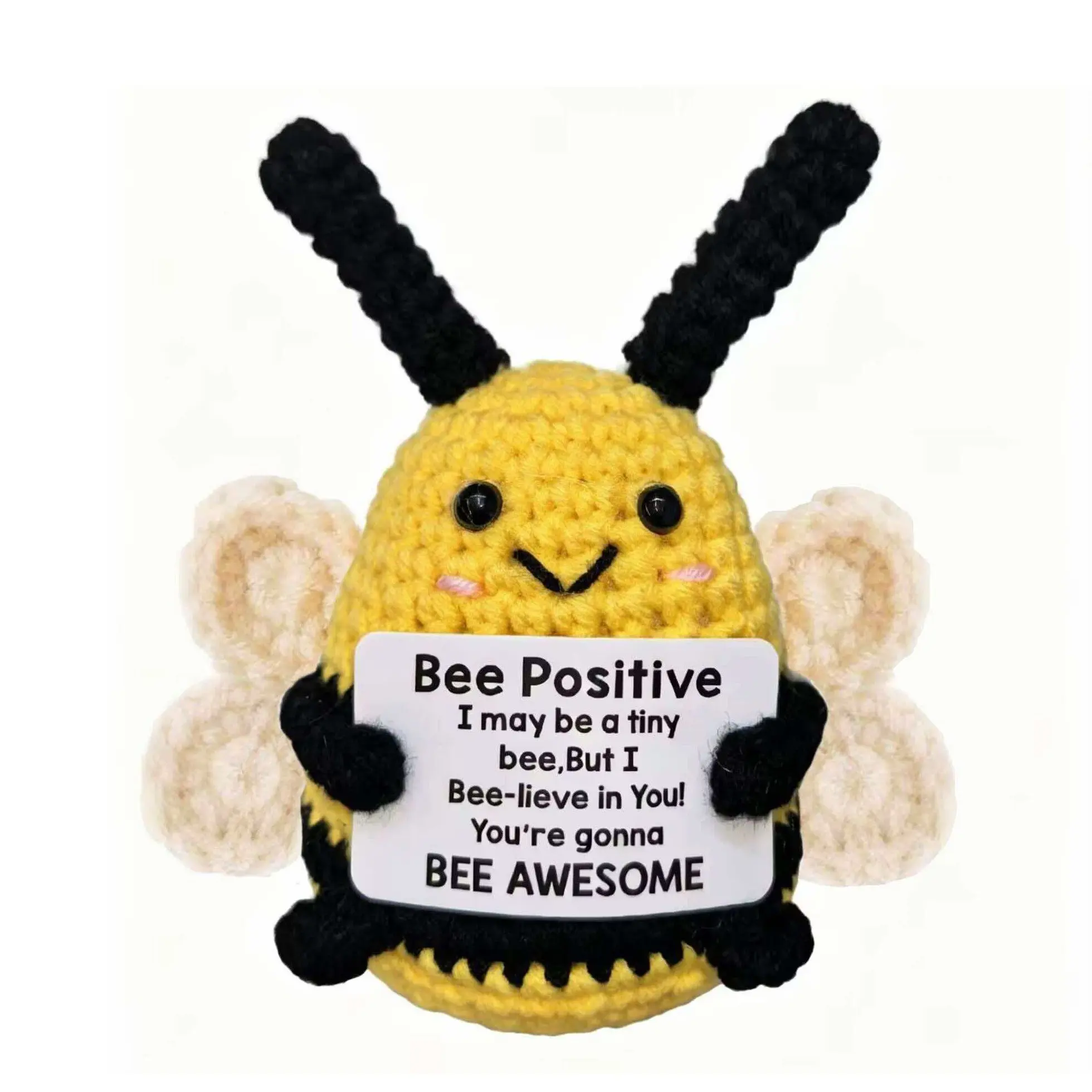 1pc A Cute And Encouraging Hand-Crocheted Bee Gift, A Delicate And Unique Positive-Energy Toy Doll, Suitable For Women, College Students, Colleagues, And An Inspiring Graduation, Farewell, Or Teacher's Day Gift.