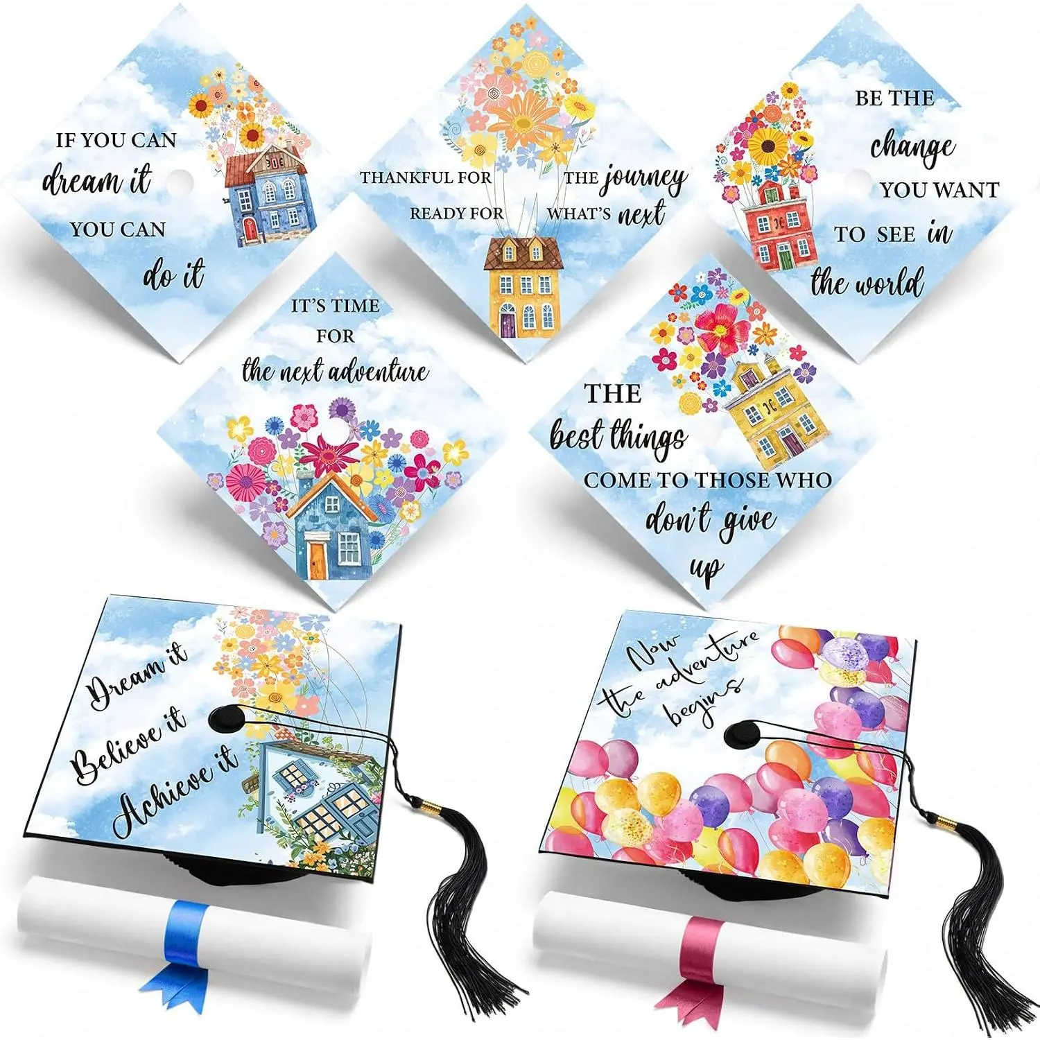 14 count Construction Paper for Grad Cap Decoration Graduation Cap Topper Sticker Graduation Motivational Inspirational Hat Topper Cover Card Stock for Grad Hat Accessories(Flying House)