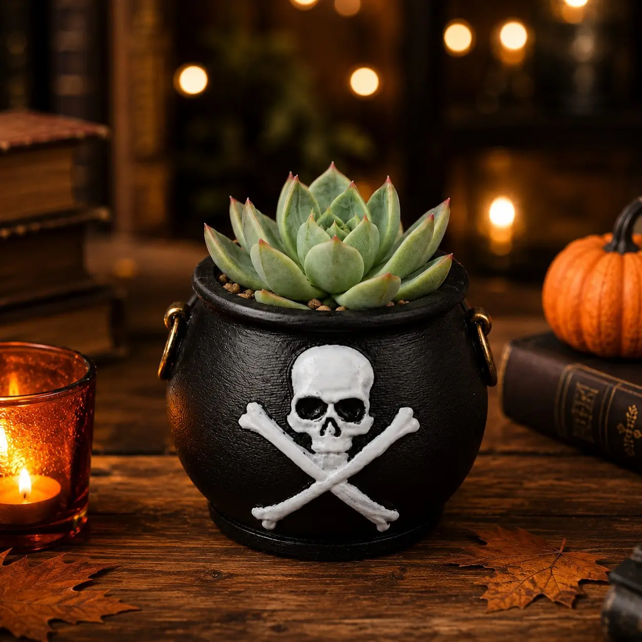 Witch Cauldron Planter, Pirate Skull Design, Creative Resin Succulent Pot, Halloween Desk Decor, Garden & Home Decoration, Witch Theme Gift, Decorative Pot