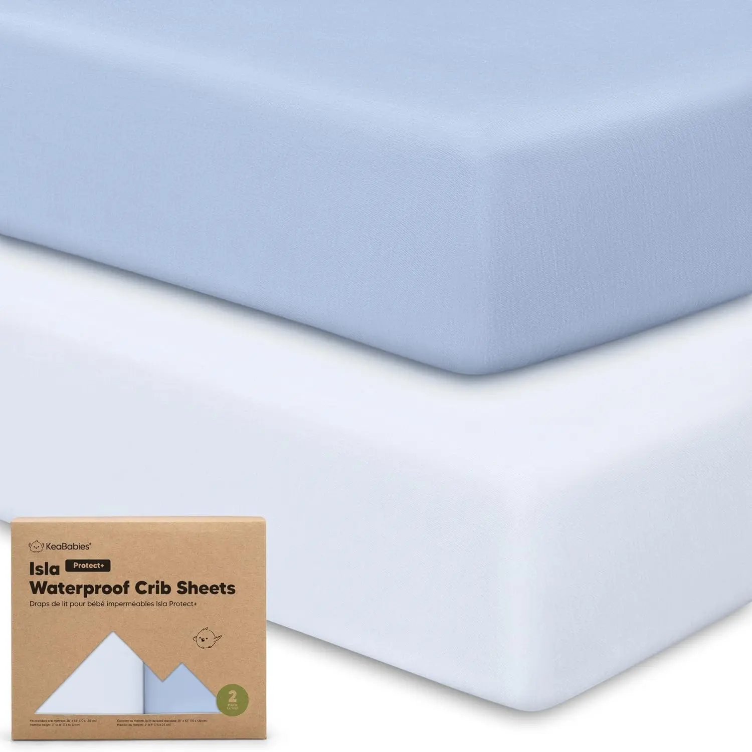 2-Pack Waterproof Baby Crib Sheets for Boys, Girls - 52x28 Viscose Derived from Bamboo Toddler Bed Sheet Neutral, Fitted Crib Mattress Protector Cover for Baby Bedding, Soft & Gentle (Blue Flax)Gift.