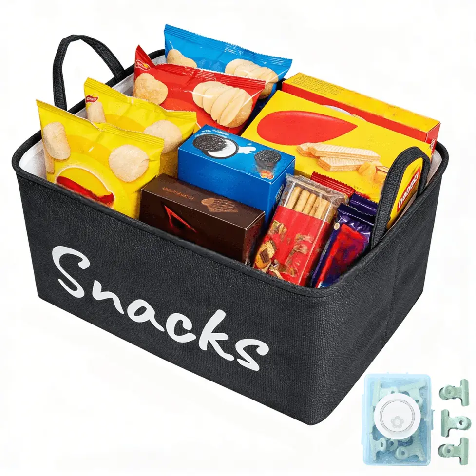 Snack Storage Basket with 8 Clips | Food Service Display Basket, Large-Capacity Handle-Top Kitchen Storage Basket, for Storing Vegetables, Bread, And Chips, Decorative Fruit Basket, Ideal for Pantries, Countertops, Cabinets, Picnics, And Parties