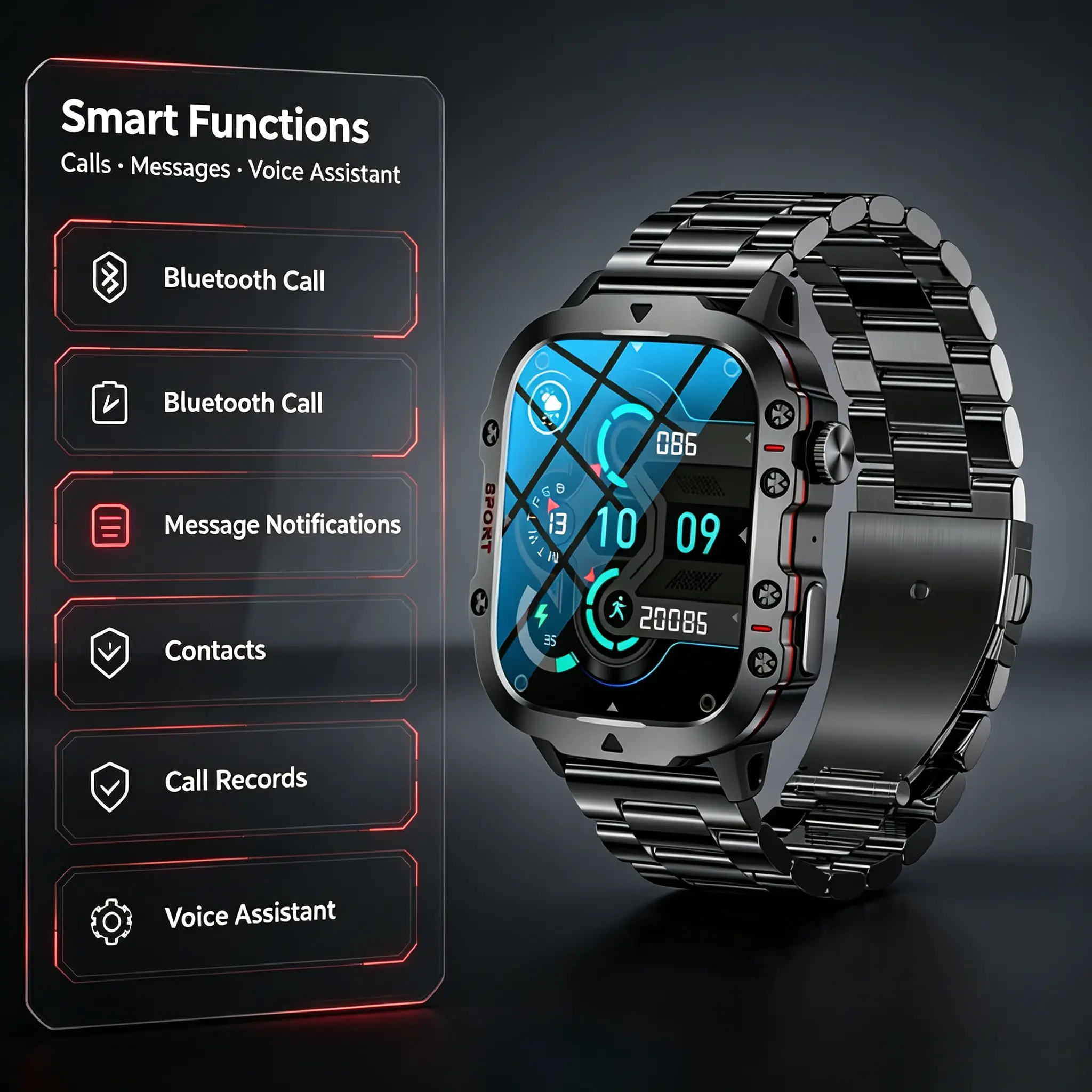 Men’s Rugged Durable Outdoor Smart Watch, Waterproof Fitness Sports Watch with Bluetooth Calling, AI Voice Assistant, 100+ Workout Modes for Men