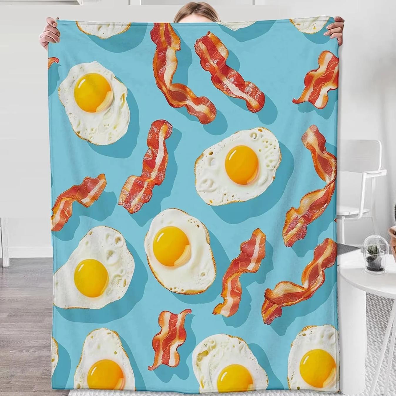 Cheesy Burger & Cucumber Cartoon Flannel Throw Blanket | Fast Food Funny Burger Lover Cozy Lightweight Bed Sofa Blanket Gift