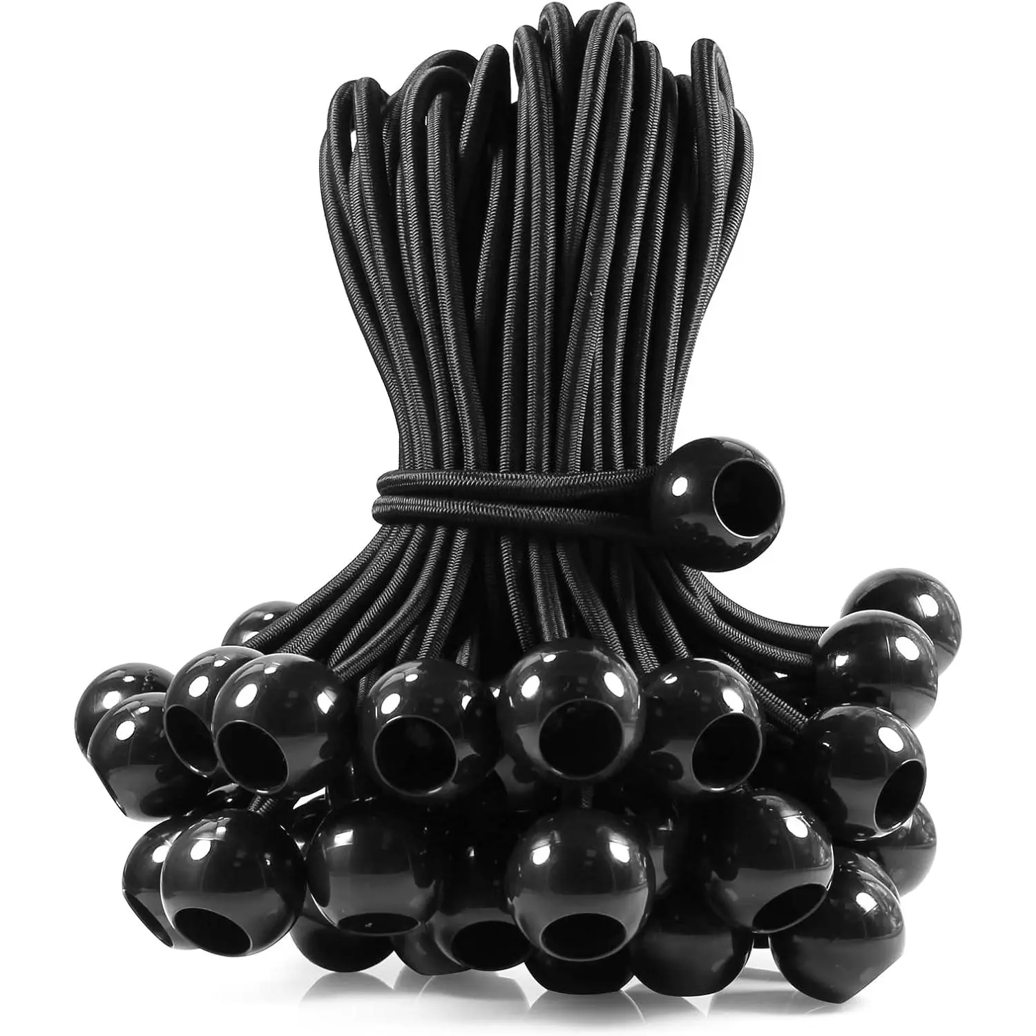 GJANSH 60 Pcs Ball Bungee Cords 6 Inch Black Heavy Duty Outdoor Bungee Ball Cords for Tarp Tie Downs, UV Resistant 5mm Shock Cords with 1 Inch Ball for Canopy, Banner, Tent, Tarps and Organization