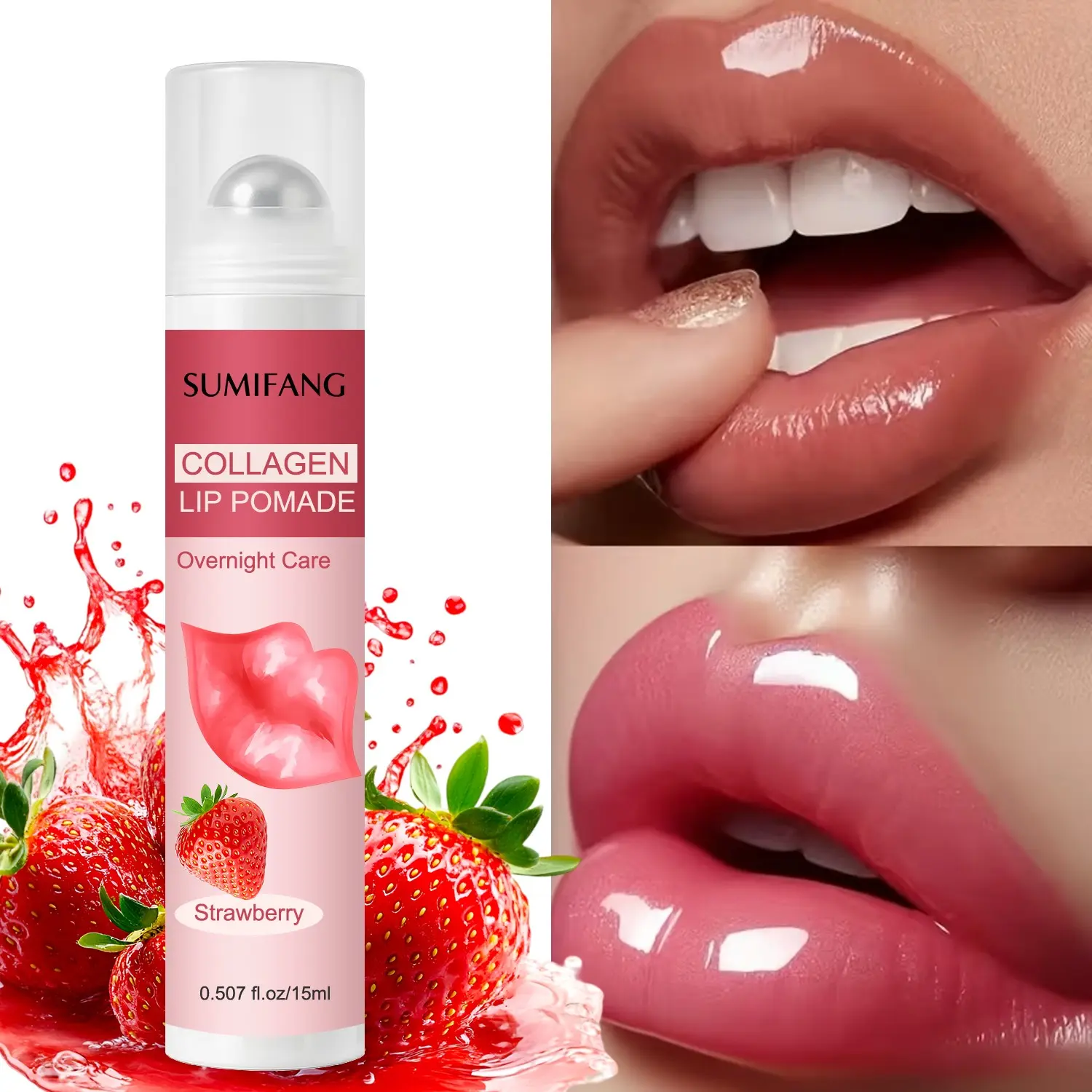 SUMIFANG Collagen Lip Serum (15ml) with Hydrolyzed Collagen – Overnight Plumping & Lip Line Reduction; Suitable for Men and Women; Targets Dry, Chapped Lips; Overnight Repair; Lip Treatment Lip Products