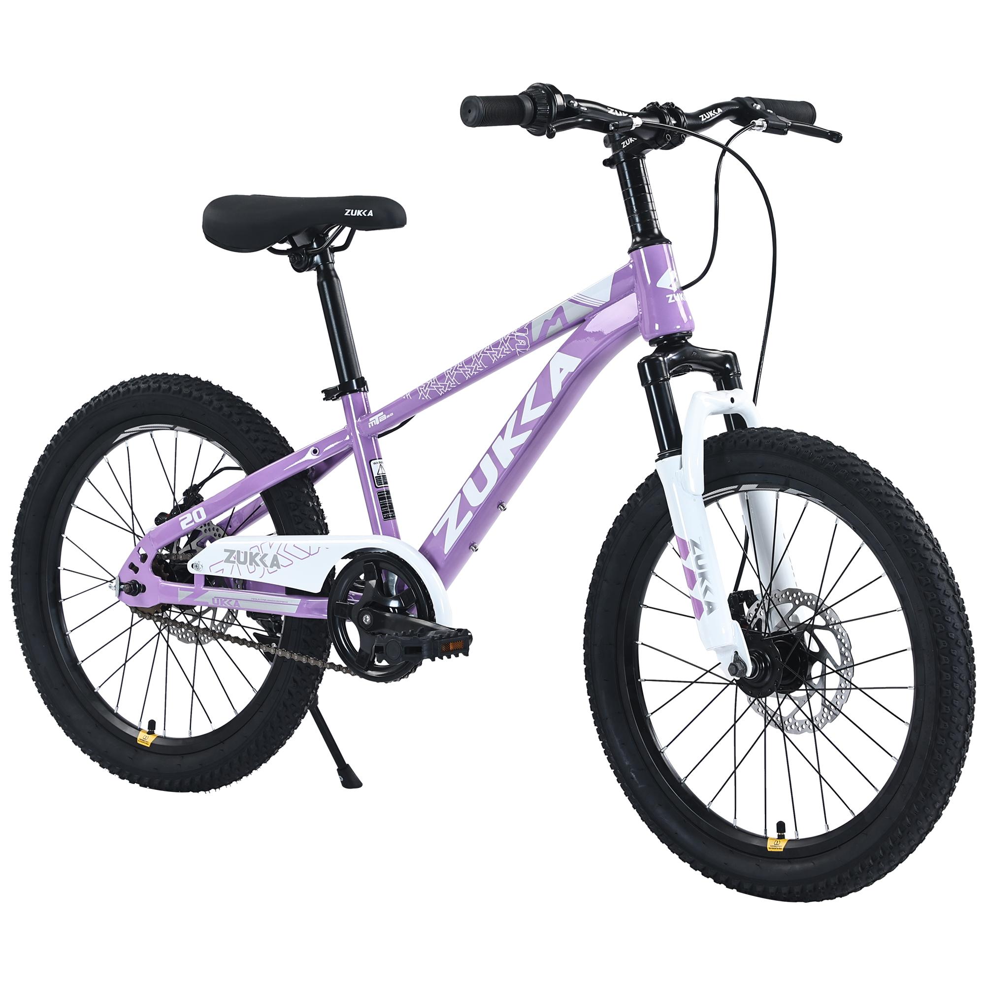 20 Inch Kids Mountain Bike for 7–10 Years Old, 44–56 Inch Rider Height, Steel Frame Double Disc Brake, Suspension Fork, Adjustable Saddle & Handlebar, Anti-Slip Pedal, All-Terrain Outdoor Kids Bicycle