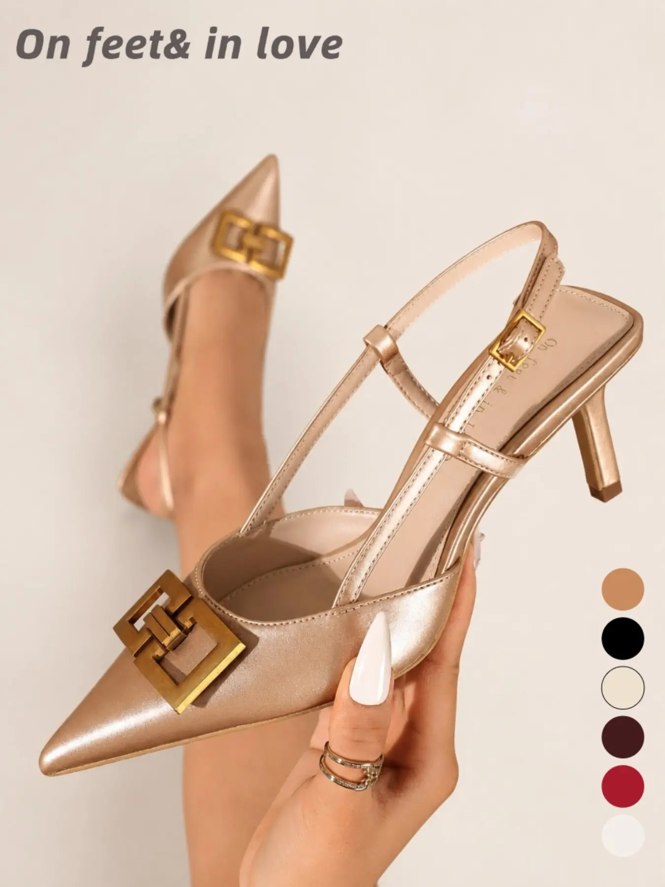 Women's Multi-Color Glossy Faux Leather Square Buckle Pointed Toe Slingback High Heel Pumps, Retro Chic Design Elegant Dress Footwear with Soft Sole for Daily Office Commute Vacation Trip Cocktail Party Evening Occasions Fashionable Footwear