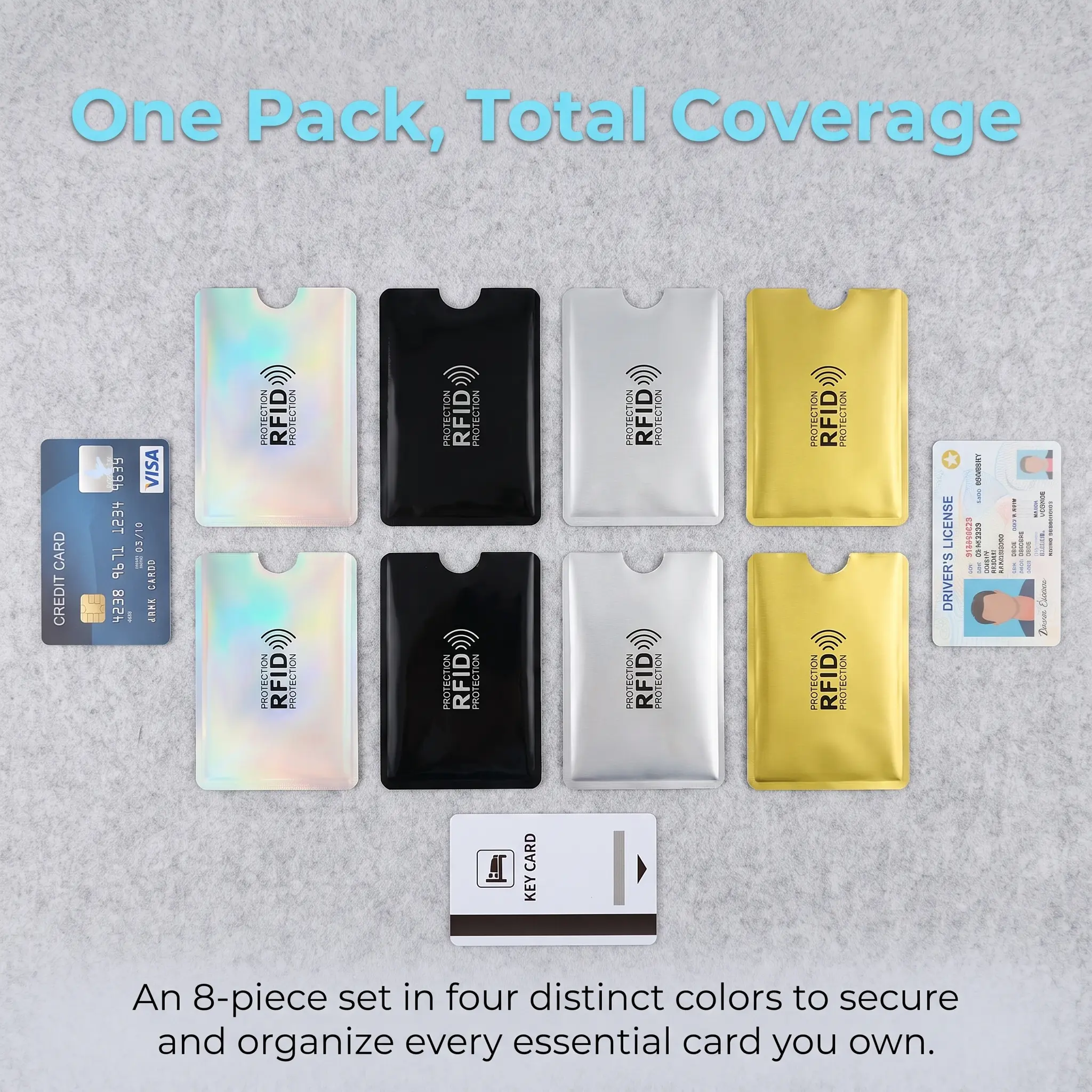 8 Pack RFID Blocking Card Sleeves Anti Theft Credit Card Protector Slim Lightweight ID Card Sleeve for Personal Information Security