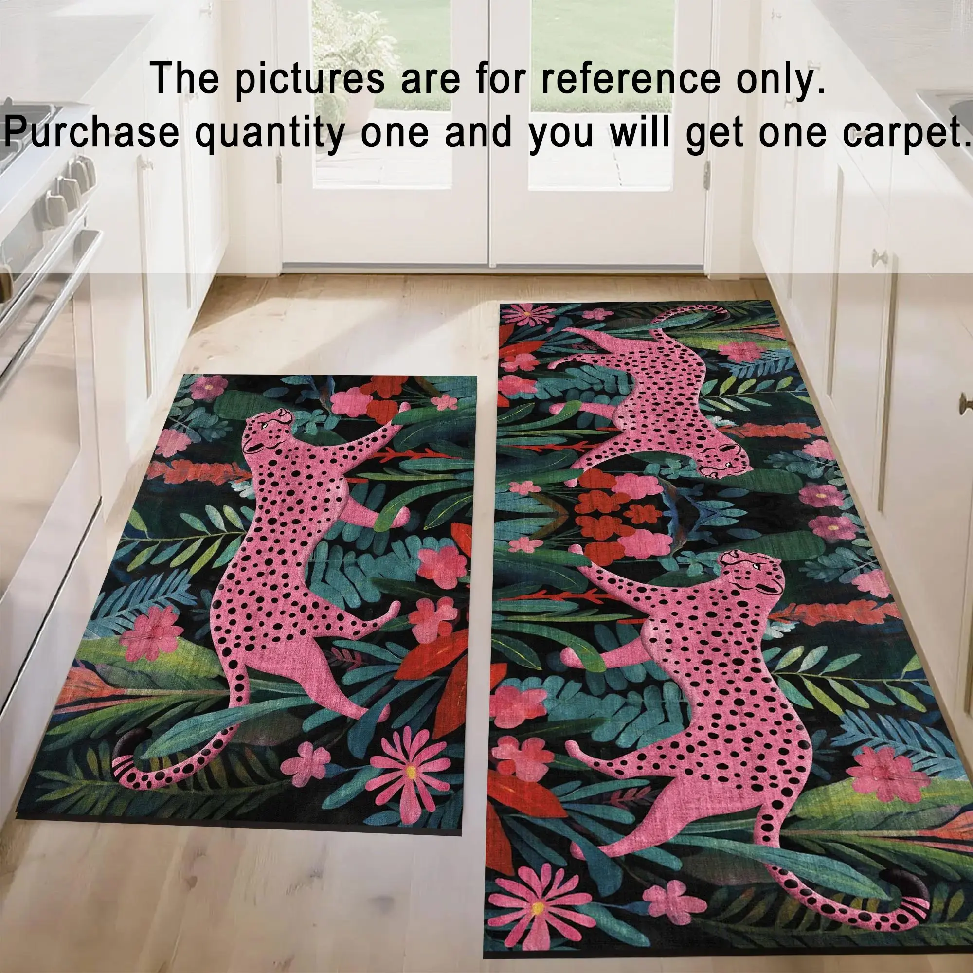 Forest Leopard Print Kitchen Runner Floral Pattern Rug, European Luxury Color Block Decorative Living Room Bedroom Carpet, Foldable Washable Non-Slip Plush Mat, Floral Area Rug, Animal Printed Rug, Leopard Print Rugs, Decorative Mats, Animal Themed Rugs
