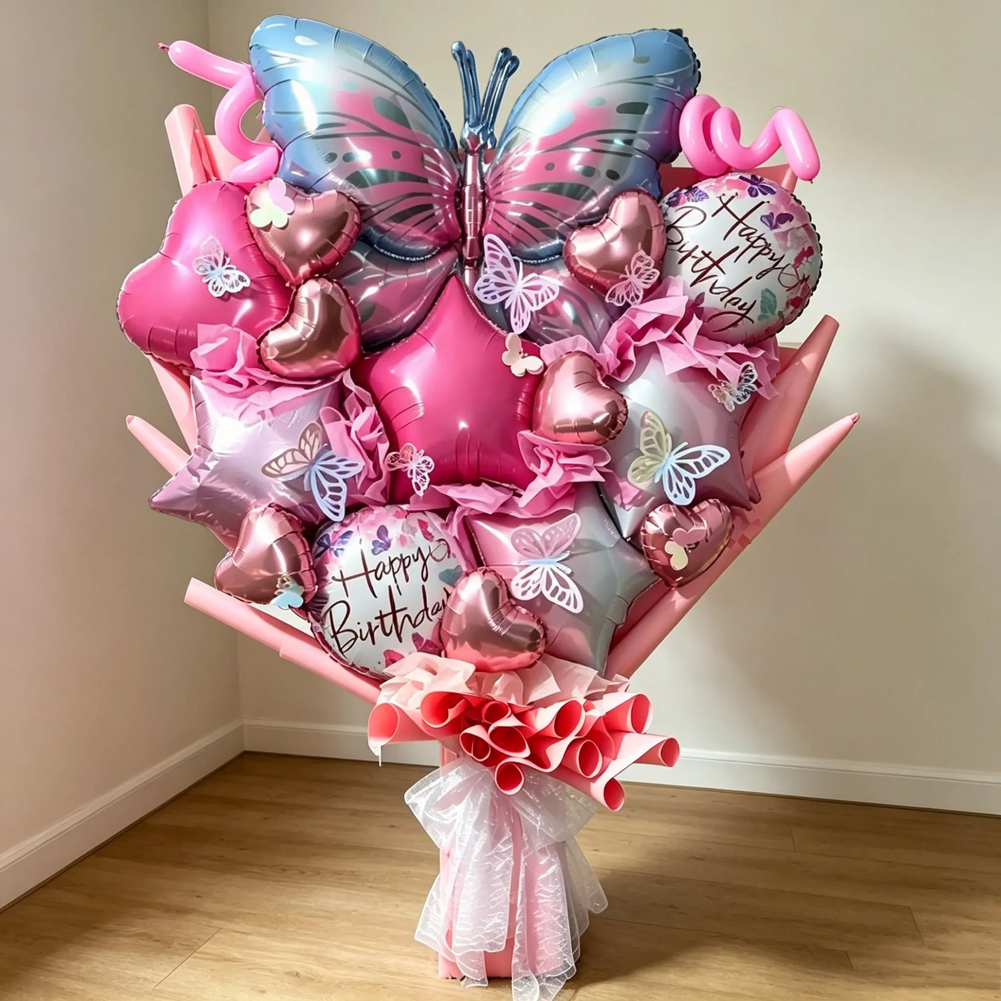 33-Piece Butterfly Bouquet Balloon Set, Foil Balloons, Includes Hollow Butterflies, Rainbow Butterflies, Without packaging paper, Suitable for birthday party decorations, birthday gifts