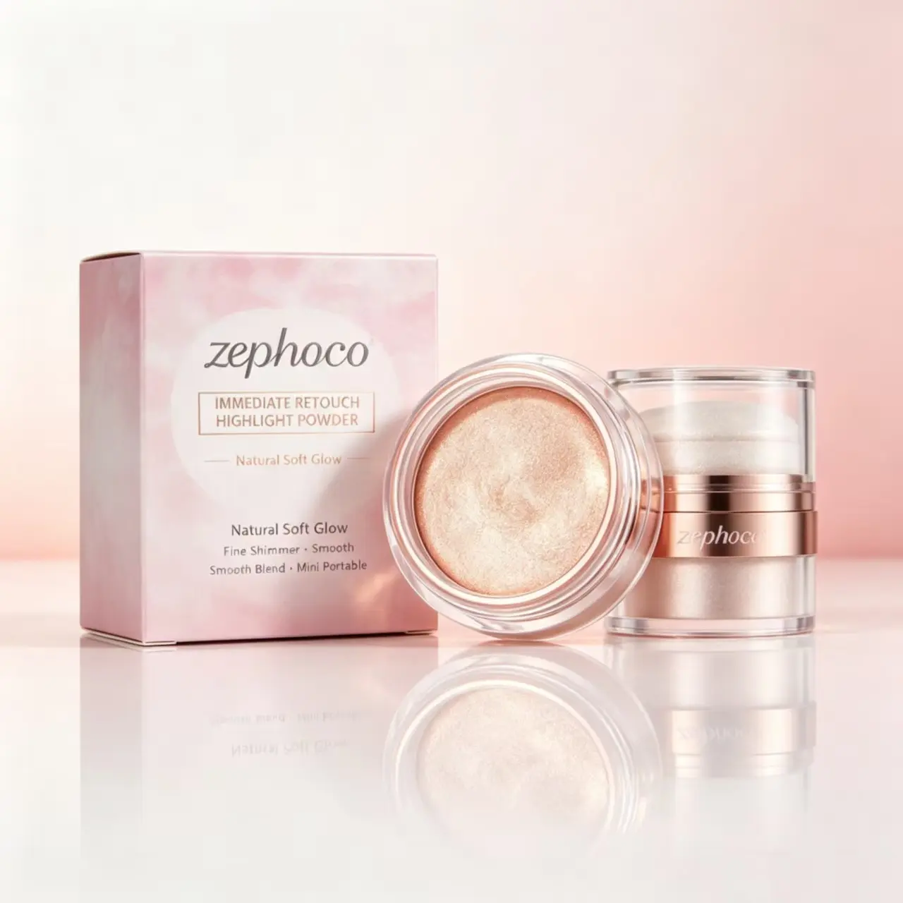 Zephoco Pearl-Infused Body Glow Highlighter Powder Cosmetic - Daily Beauty Products for Medium Skin, Smooth, Lightweight Translucent Dewy Fine Micro Shimmer, Sweat-Resistant, Long-Wear Blendable Illuminator (Brush Included), Makeup
