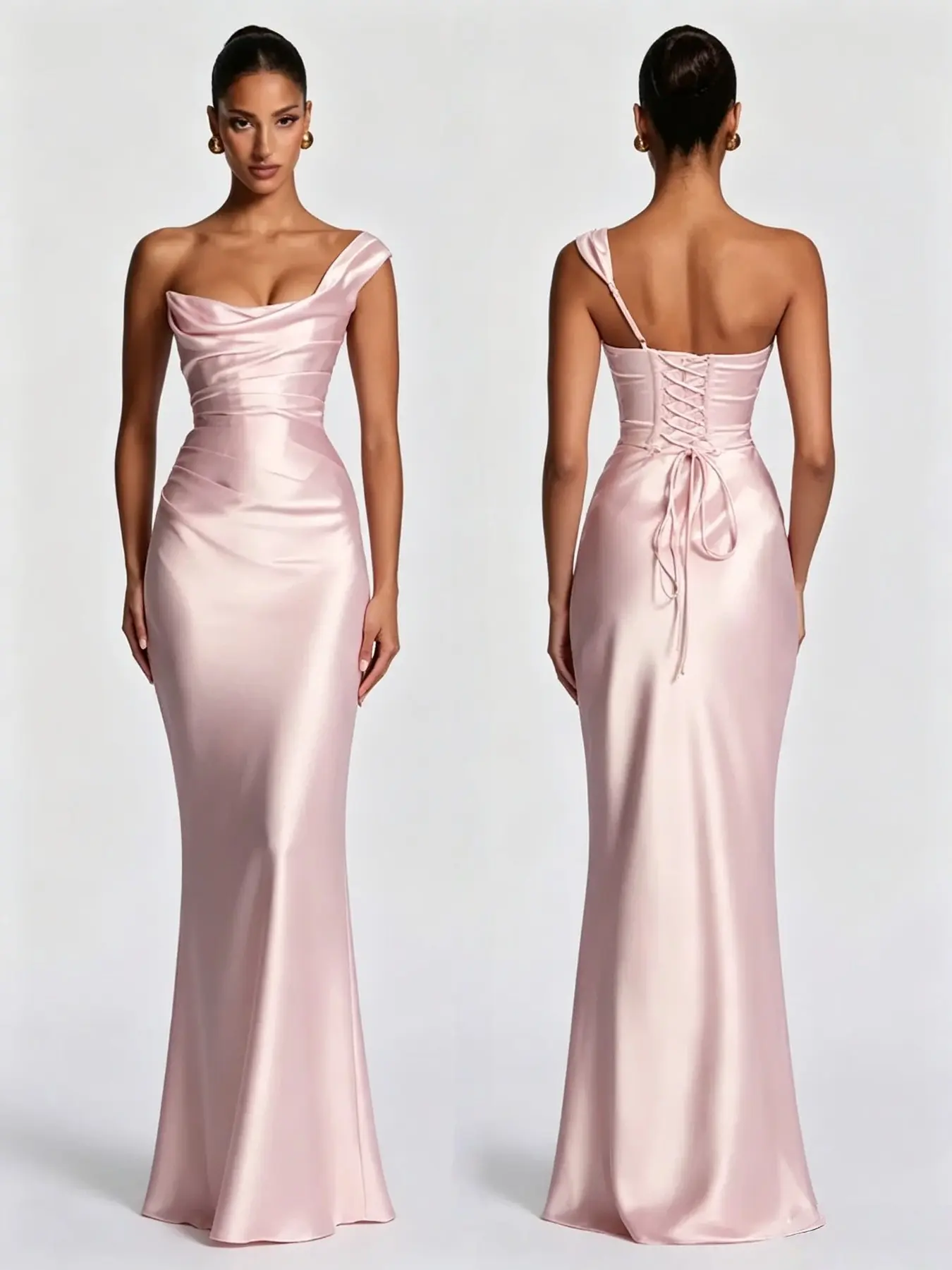 2026 New Fashion Sexy Satin Bodycon Floor-Length Dress, Tie Back Design Evening Gown, Fitted Waist, Perfect for Bridesmaid, Formal Occasions & Cocktail Party