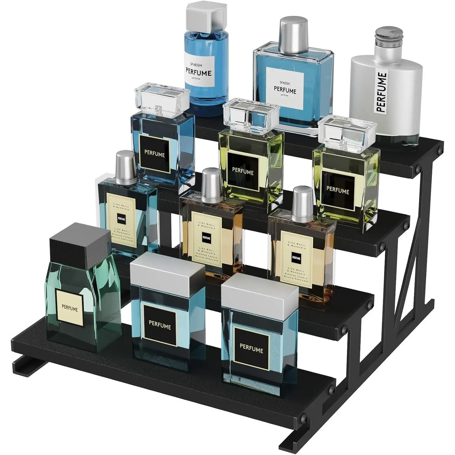 Cologne Organizer for Men, Wooden Spice Rack, Cupcake Stand, 9.9" Display Riser for Perfume, Fragrance, Aftershave, Vanity, Bedroom, Bathroom Countertop Storage, Bkack, 1 Pcs