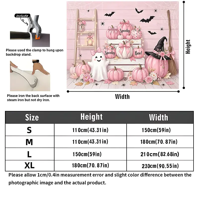 Pink Ghost Pumpkin Bow Pattern Halloween Backdrop, Photography Background, Photo Booth Background, Party Backdrop, Studio Backdrop, Video Background, Live Stream Background, Halloween Party Decor, Window Display, Home Ambience Decoration