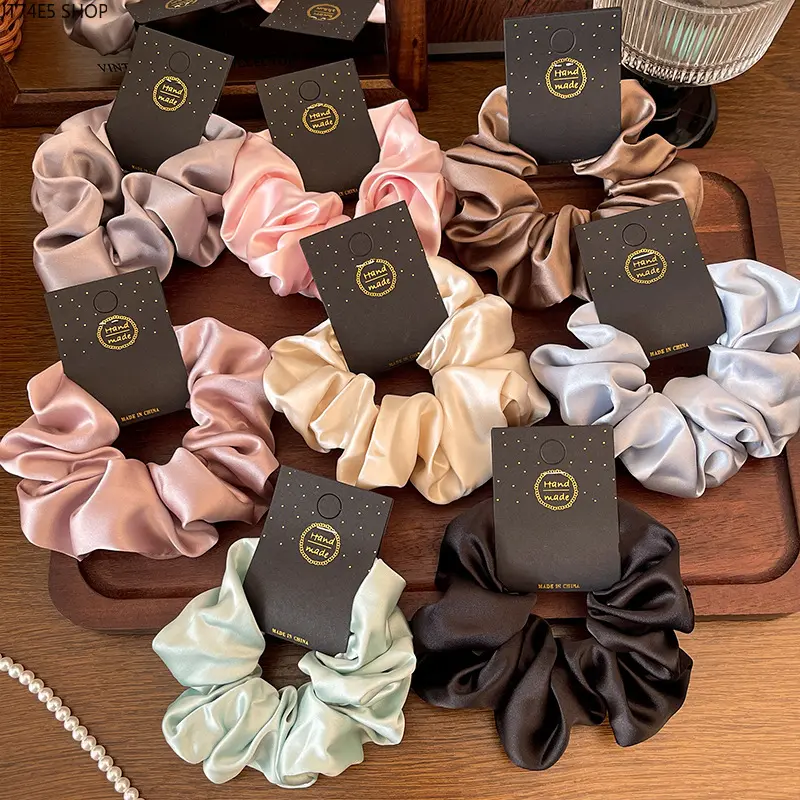 Women's Oversized Minimalist French Premium Solid Satin Wide Wrap Scrunchie - 13cm Wrinkle-Free Unisex All-Seasons Daily Wear Hair Band Accessory