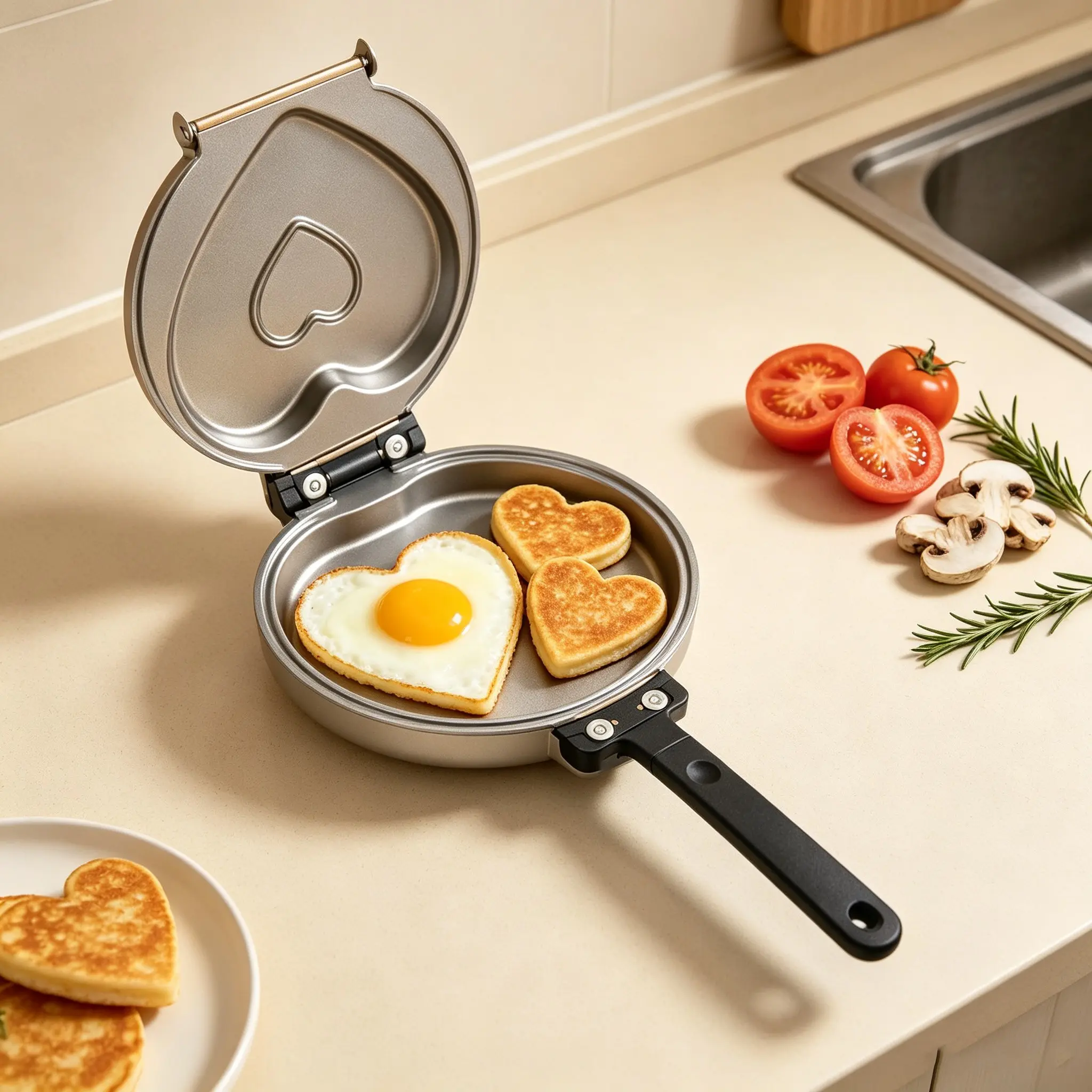 Heart Shape Double Sided Nonstick Omelette Maker Pan, Easy Cleanup, Durable Design, Perfect for Cooking Delicate Foods