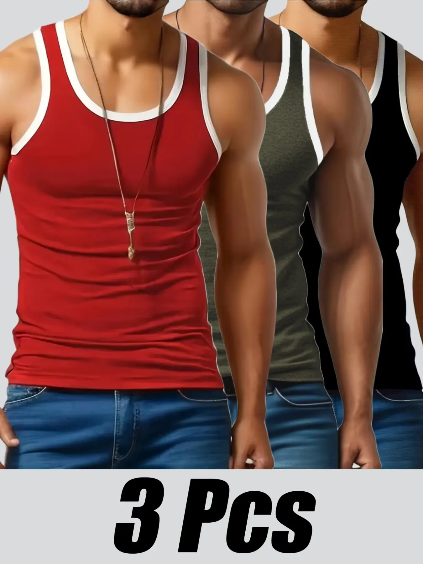 Men's 3-Pack Tank Tops, Soft Comfortable Sleeveless Tees, Casual Workout Wear, Fashionable Training Shirts, Fitness Workout Vest for Gym & Daily Use
