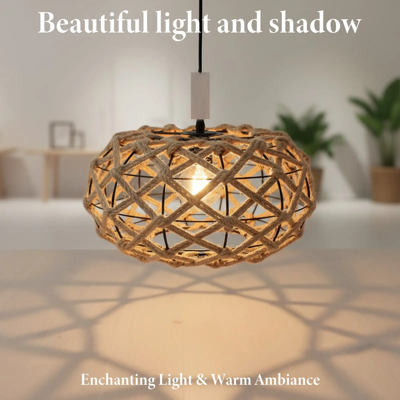 Handmade Woven Oval Bamboo Lamp Shade, Hollow Hemp Rope Transparent Light Shell, Decorative Lamp Cover, Metal Frame, Indoor Lighting Accessories