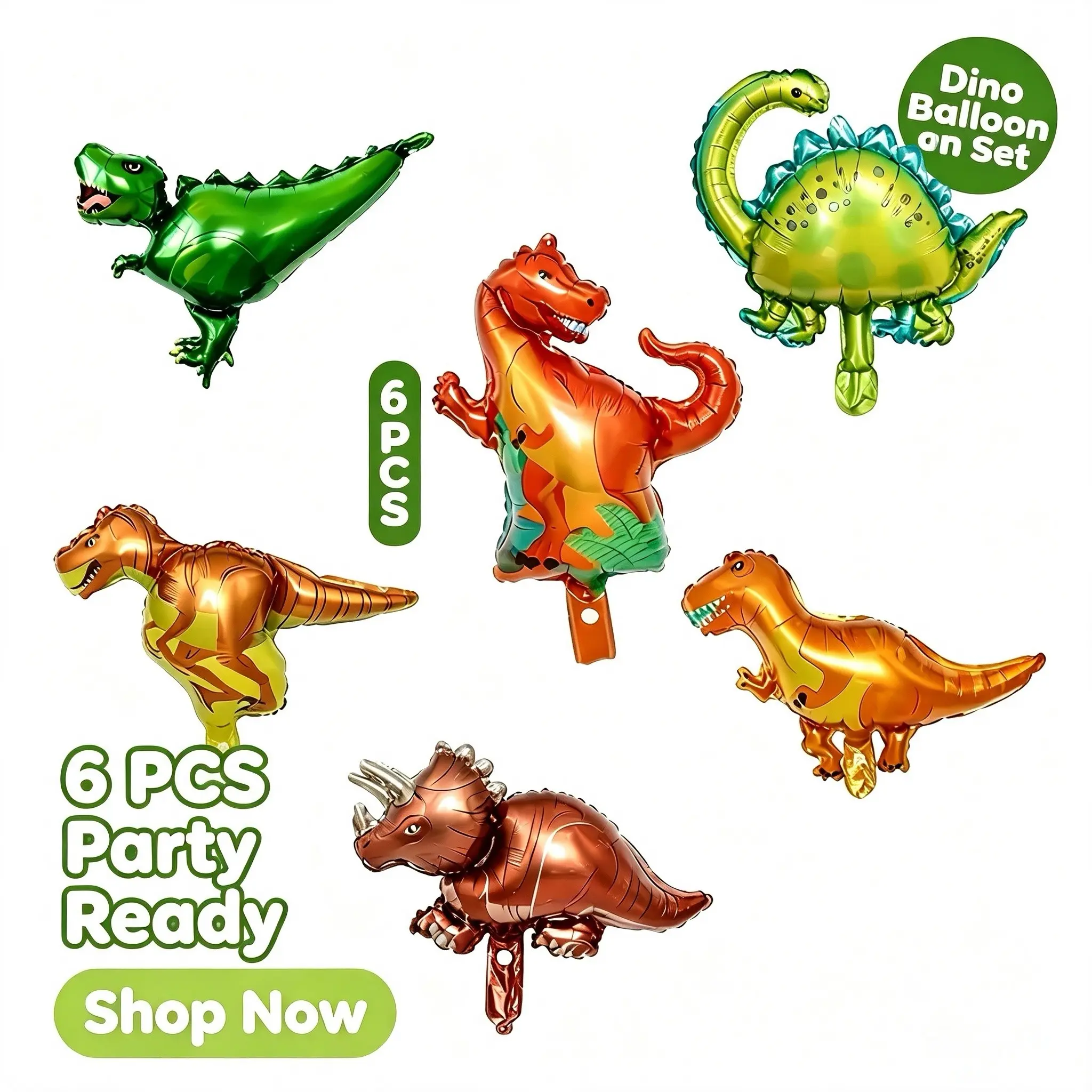 6-Piece Dinosaur Theme Kids Party Balloon Set, Includes Tyrannosaurus, Pteranodon, Long Neck Dragon, Perfect for Birthday Parties, Classroom Decor