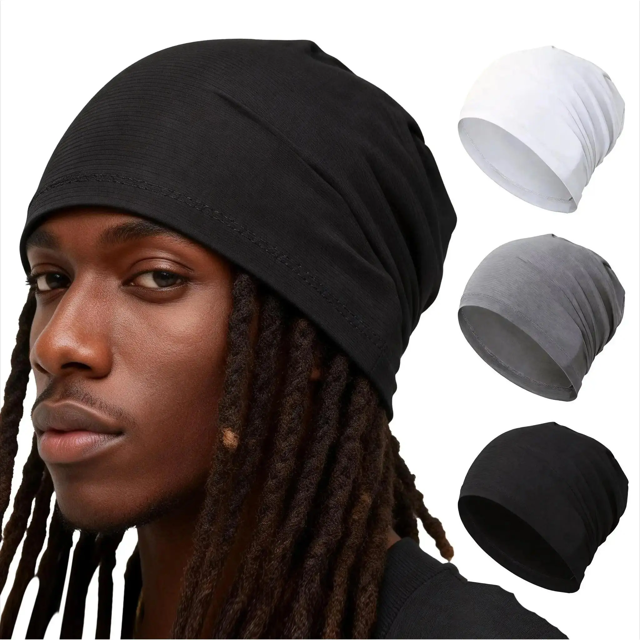 3PCS Unisex Skull Cap - Fashion Stretchy Fitted Hat One Size Fits All, Breathable Sports Sleep Cap for Men Women, Daily Wear Workout Running