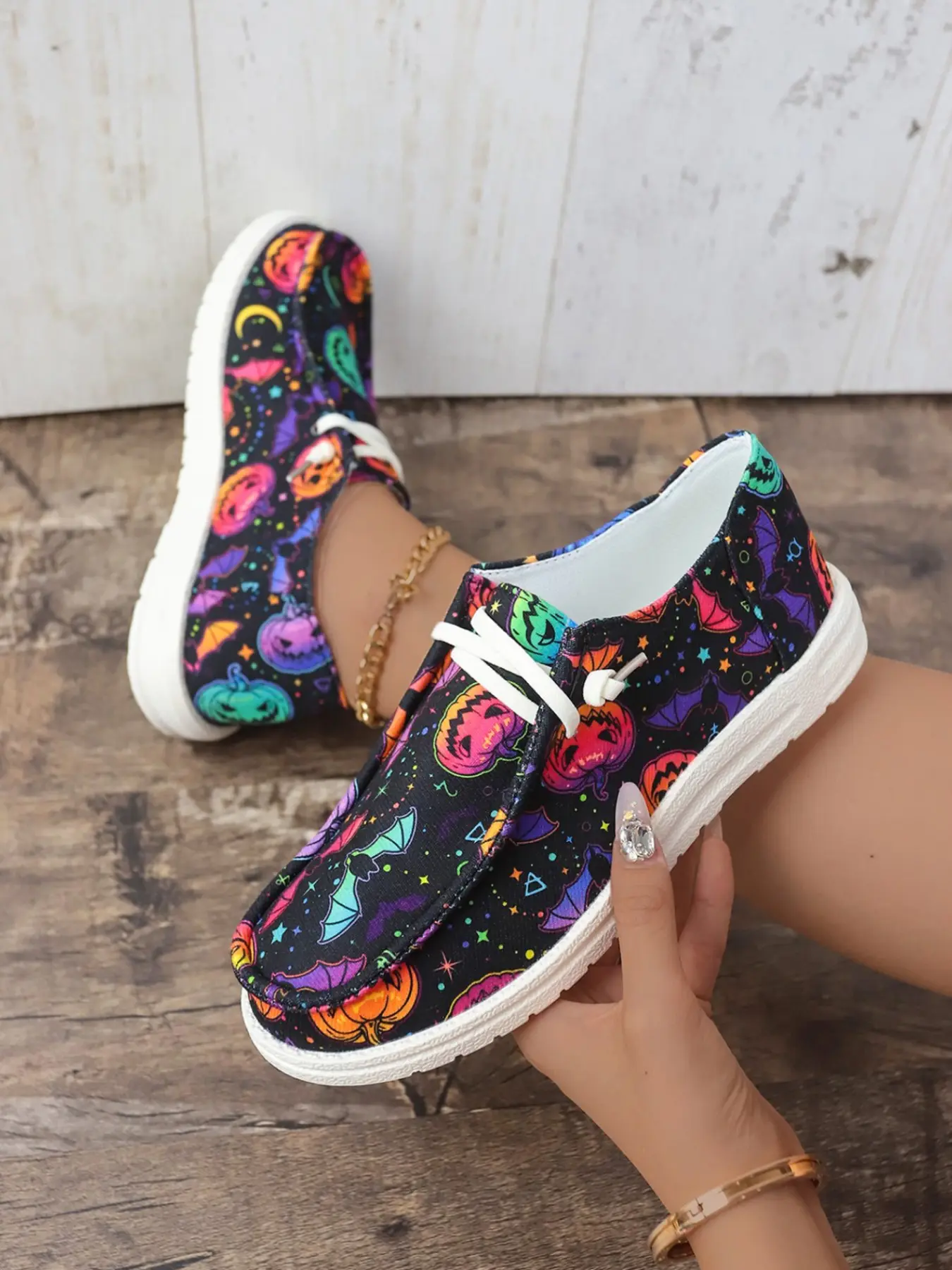 Women's Gothic Skull Rose Print Canvas Shoes, Halloween Party Comfortable Casual Loafers, Lightweight Soft Sole Daily Wear