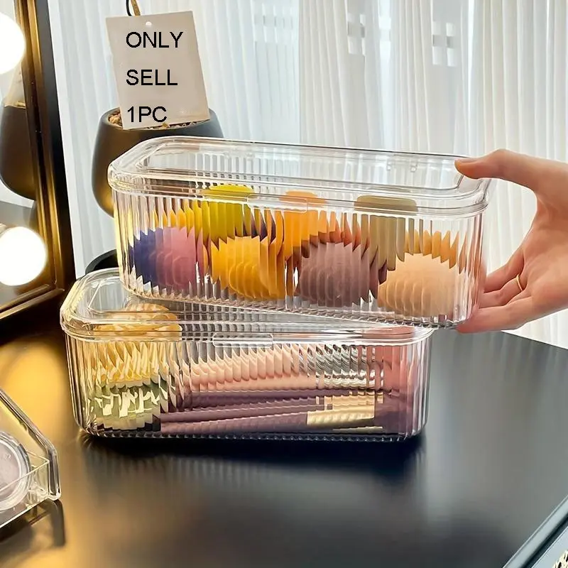Transparent Plastic Makeup Storage Box with Lid, Desktop Organizer for Brushes, Sponges, Puffs, Dustproof Makeup Organiser, Lightweight, No Power Needed, Clear Cosmetic Storage Box