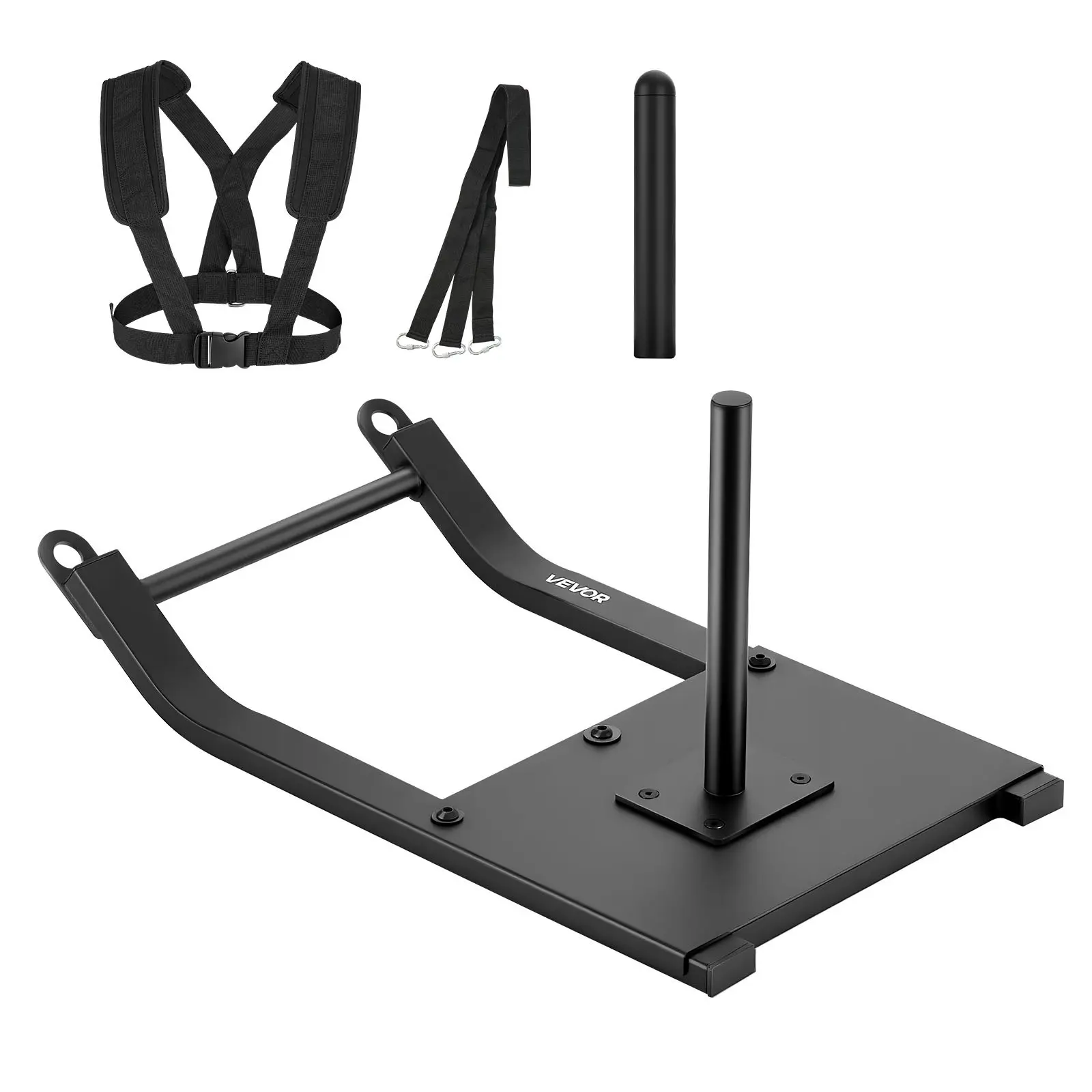 【DealsForYouDays】VEVOR Weight Sled, Steel Power Sled, Fitness Strength Training Sleds for Athletic Exercise Speed Improvement, Workout Fitness Equipment with Harness, Compatible with 1/2 in Weight Plates, Black