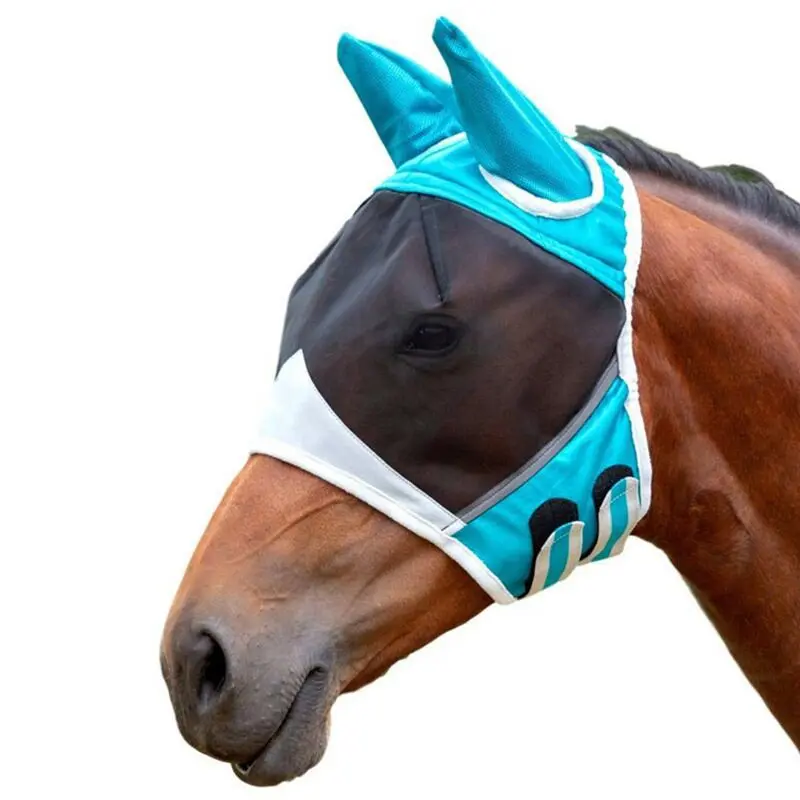 Horse Mosquito Mask with Mosquito Defense and Ear Protection, UV Blocking Fly Net Cover, Breathable Comfort Equestrian Gear, Ideal for Horse Riding