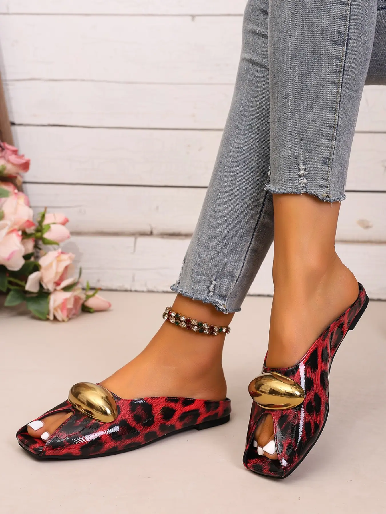 Sexy Leopard Print Luxury Comfort Flat Sandals, High-Quality Fashion Design, Suitable for Casual Outing and Special Occasions, Wide Fit Recommended