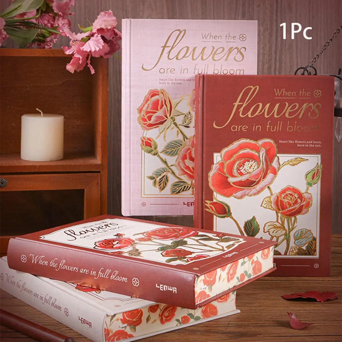 Vintage Floral Hardcover Journal, Aesthetic Rose Notebook with Gold Foil Cover Design, Decorative Painted Edge Diary for Writing, Sketching, Notes and Daily Journaling, Elegant Stationery Gift for Women, Back to School Supplies, Journaling Notebooks