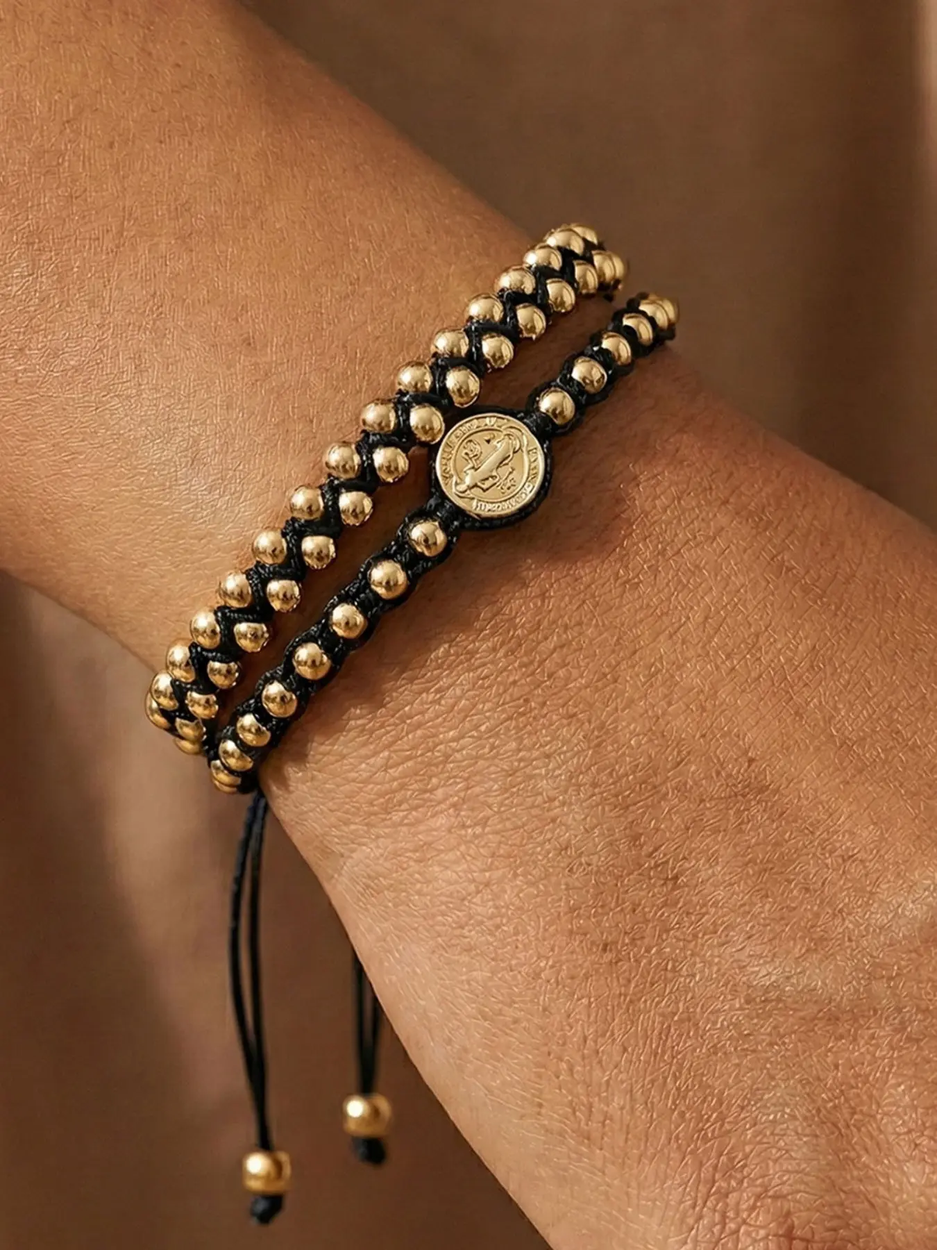2 Pcs Adjustable Stackable Braided Bracelets, Thin Woven Cord With Round Tags, Portable Storage Pouch & Gift Box Included, Layered Wrist Decor, Daily Wrist Ornament, Suitable for Outings, Workplace, Party Styling, Heartfelt Delicate Present for Friends.