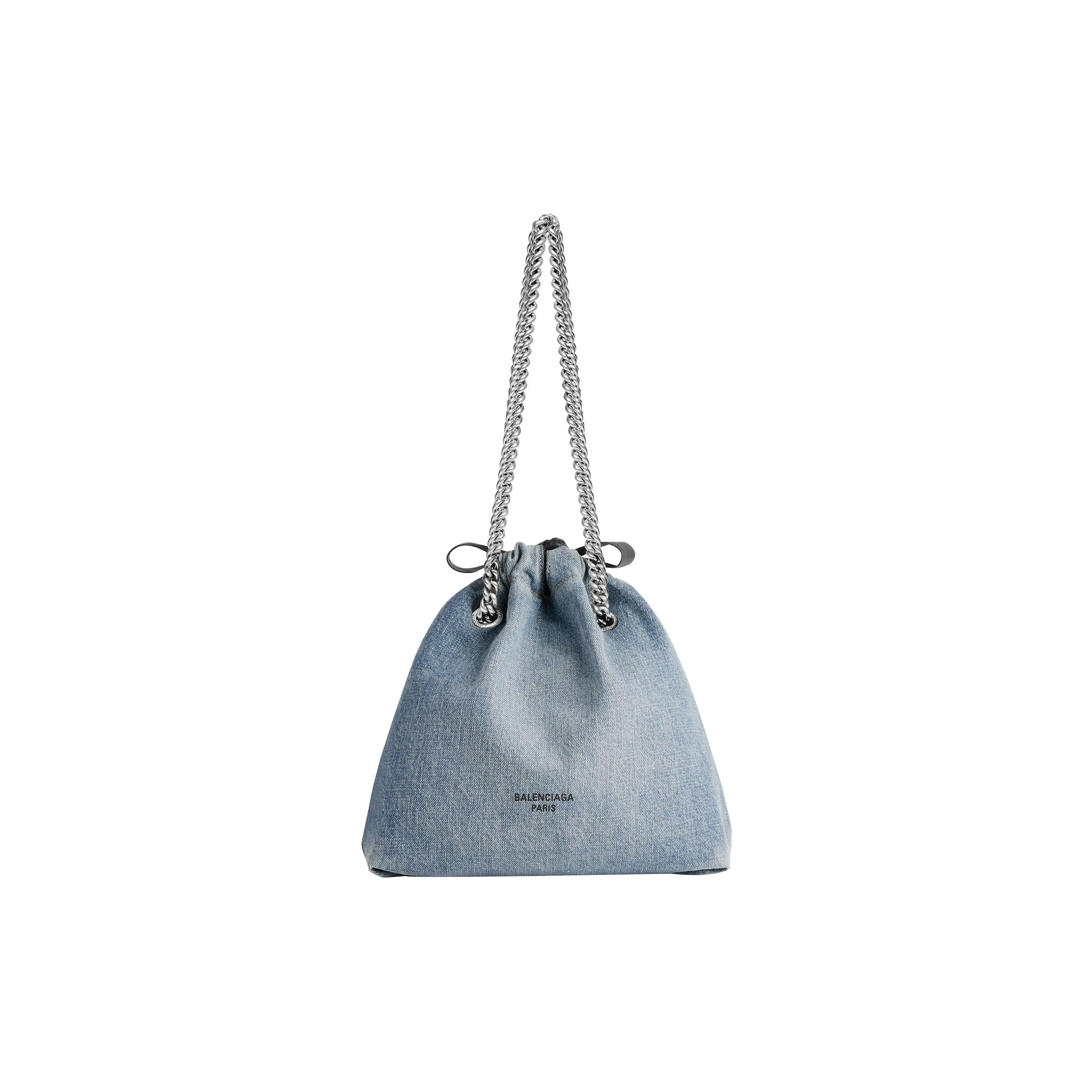Balenciaga Crush Tote Bag for Women – Denim Blue Cotton Shopping Bag with Front Logo