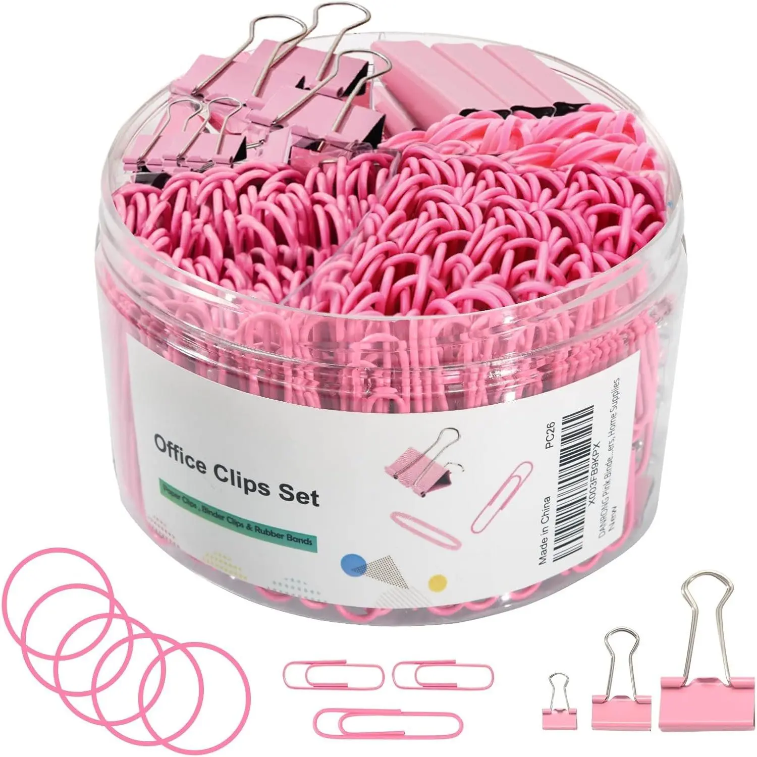 Binder Clips Paper Clips,380 PCS  Sizes Paperclips | Paper Clamps Rubber Bands for Files, Papers,  Supplies ()
