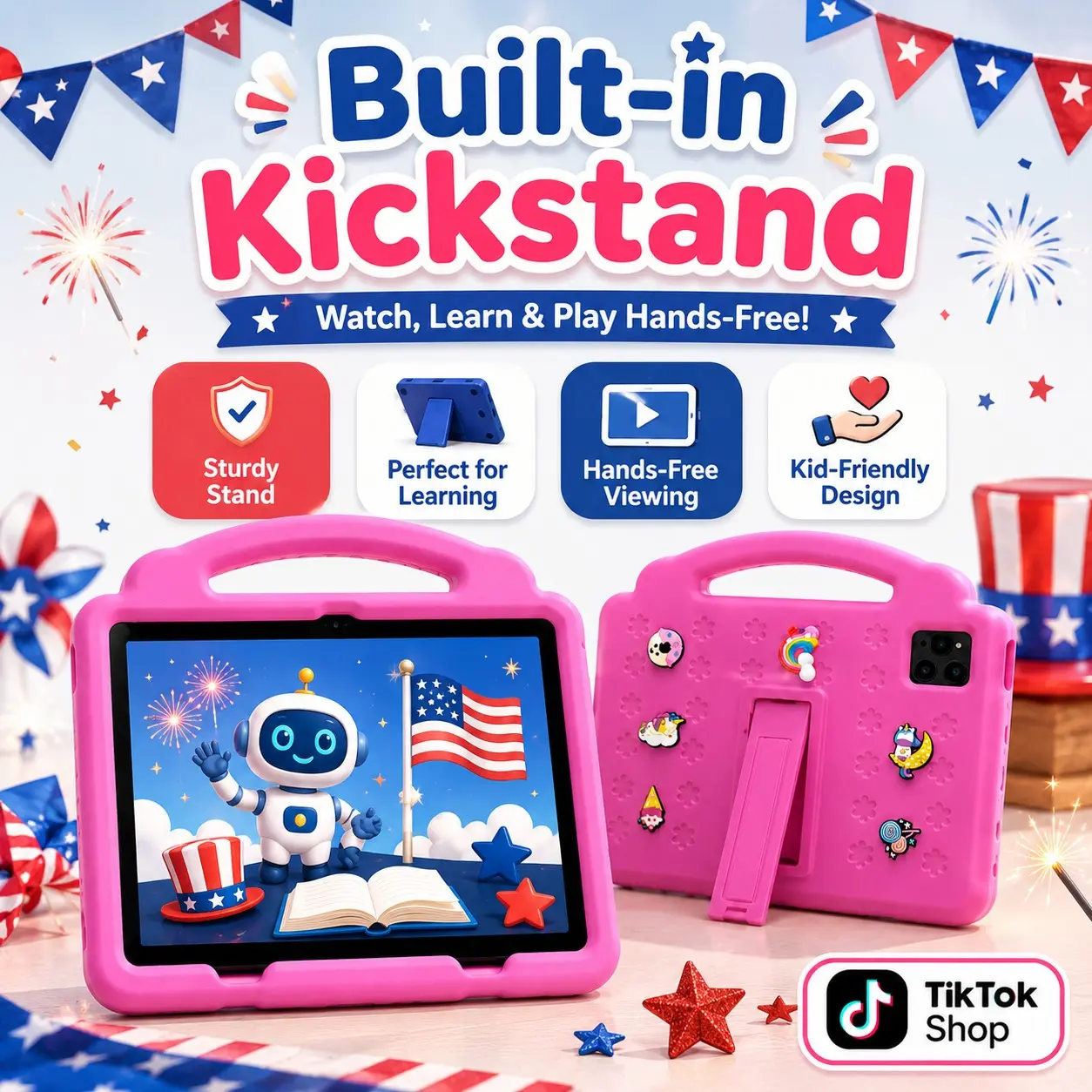 10.1 Inch Kids Tablet, 4GB RAM 64GB ROM, Android 12, Dual Camera, Kid-Proof Case with Handle, WiFi Learning Tablet for Toddlers