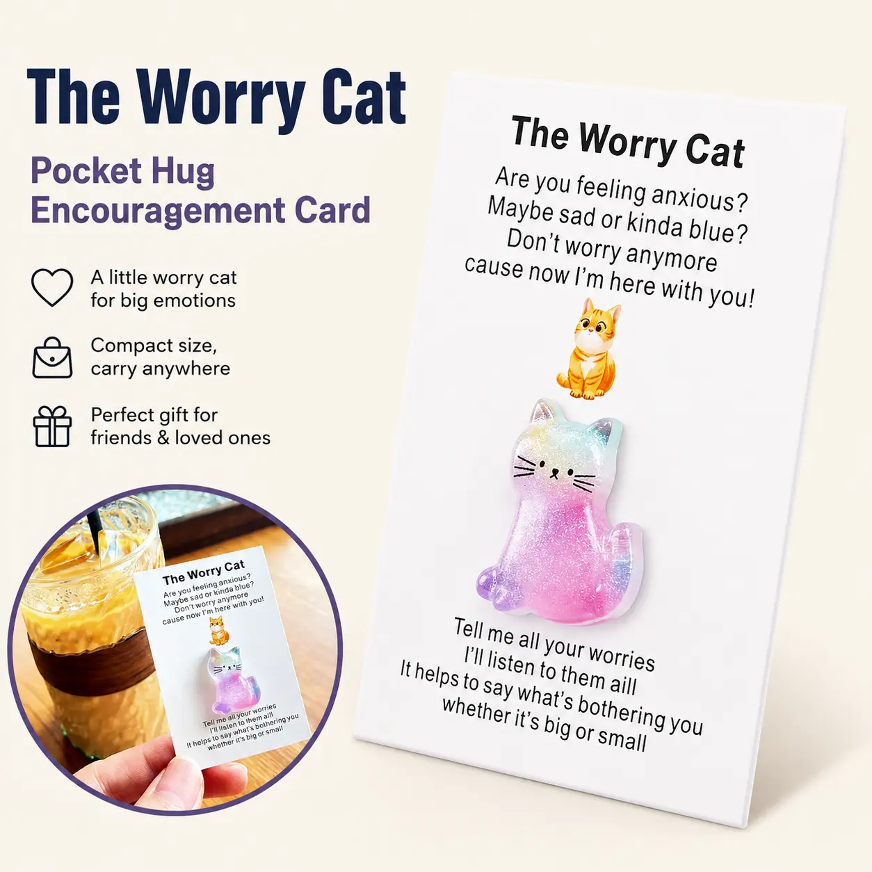 1pc Inspirational Pocket Hug Card With Uplifting Message Fun Emotional Support Cat , Perfect For Anyone In Need Of Encouragement Ideal Gift For Family & Friends On Holidays & Parties-YY0