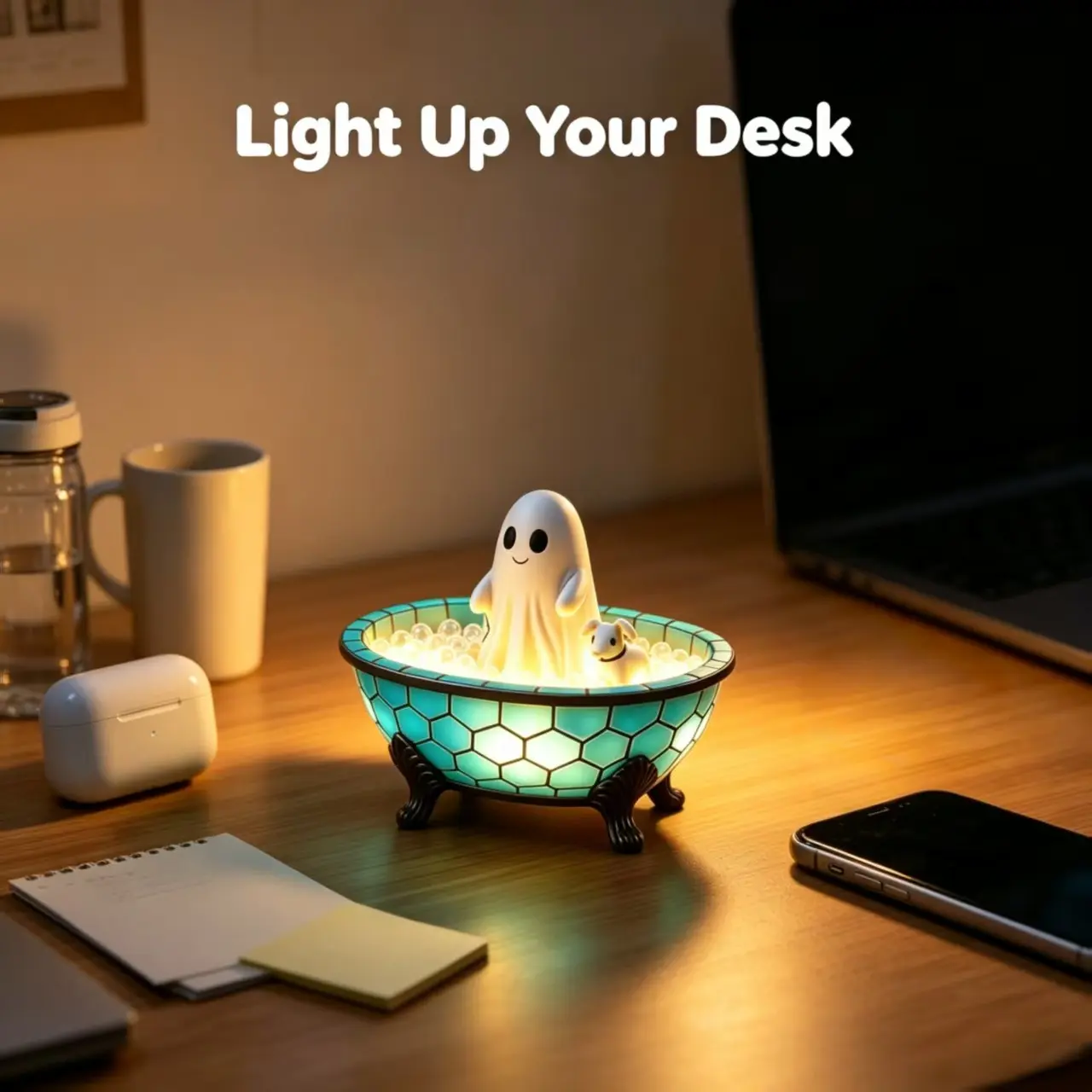 Ghost Bath Night Light Halloween Atmosphere, Resin Ghost Bathroom Lamp, USB Powered, Party Decor, Creative Gift, Dual Use Desktop & Bathtub