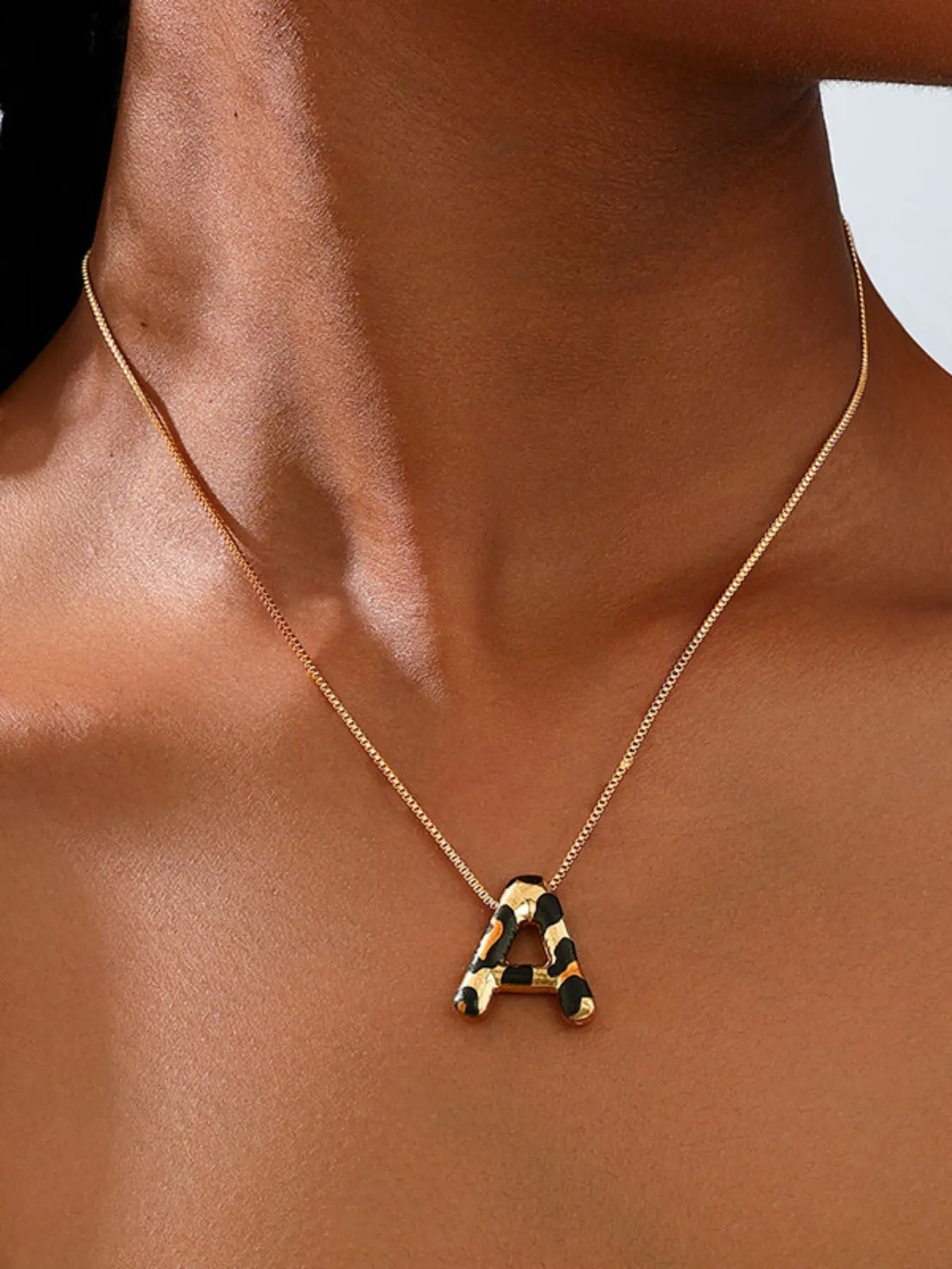 Personalized Leopard Letter a Necklace, Sweet Birthday Gift for Her, Stylish Monogram Jewelry, Necklace With Initials, Casual Stainless Steel Chain